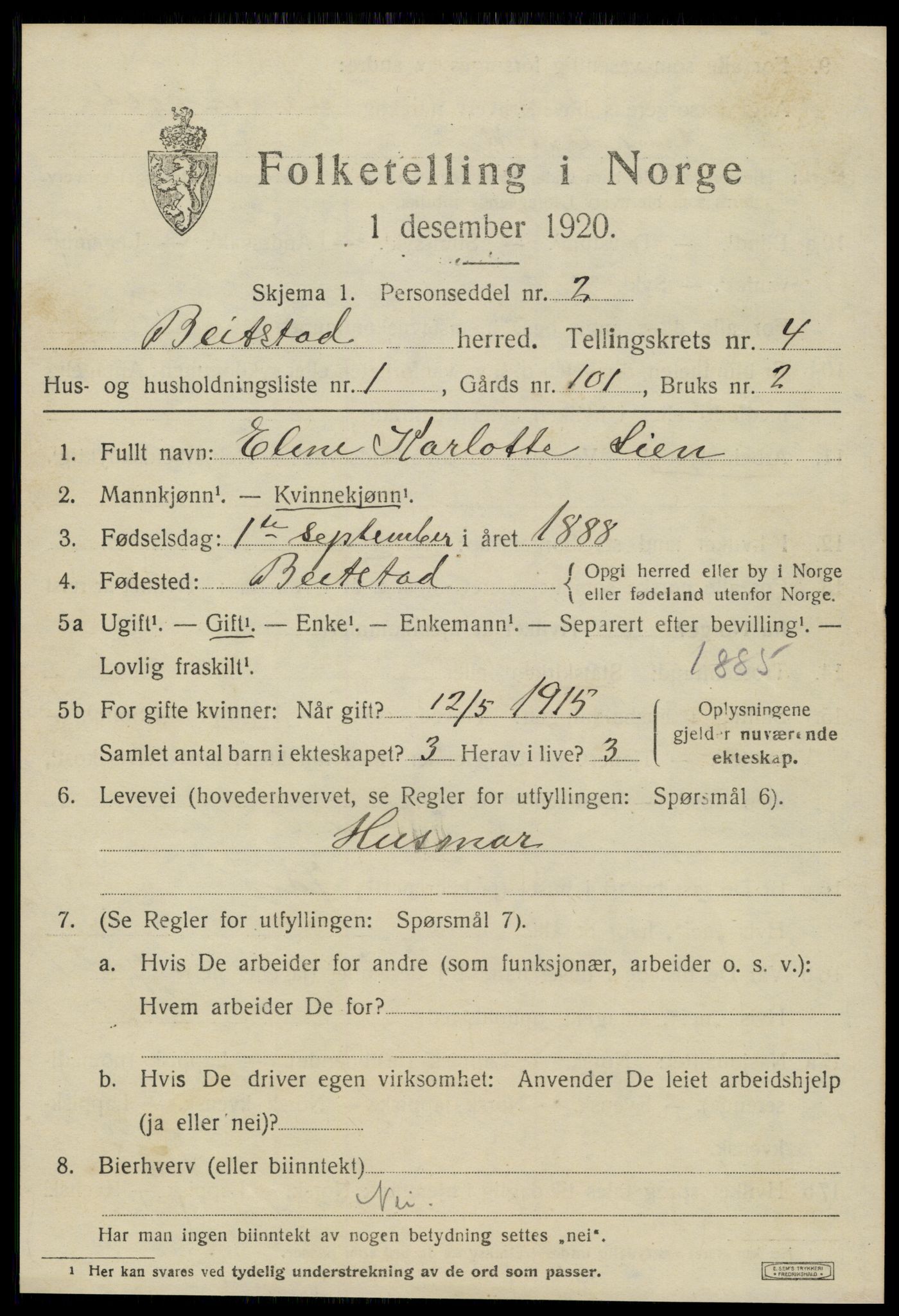 SAT, 1920 census for Beitstad, 1920, p. 2975