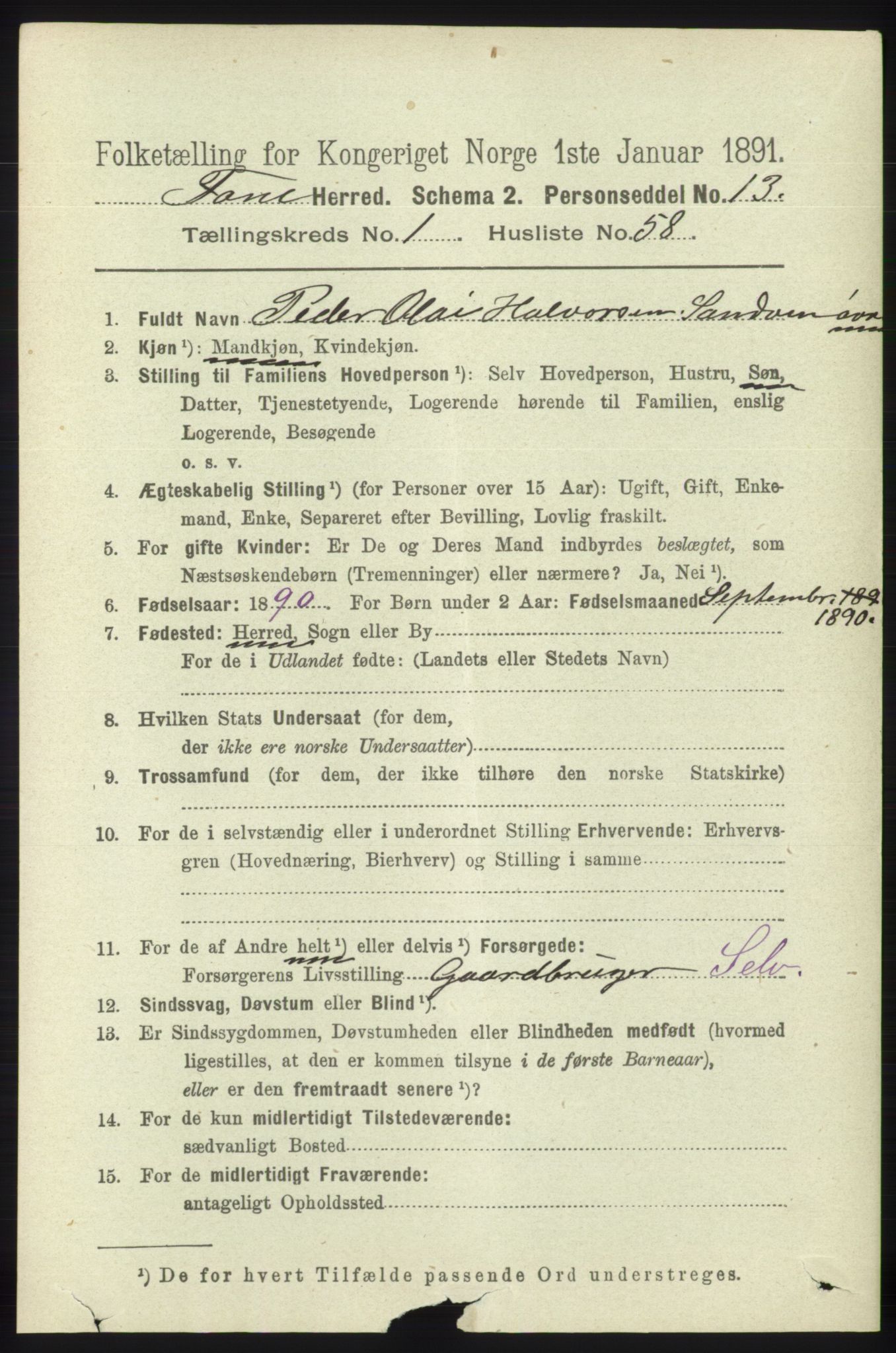 RA, 1891 census for 1249 Fana, 1891, p. 508