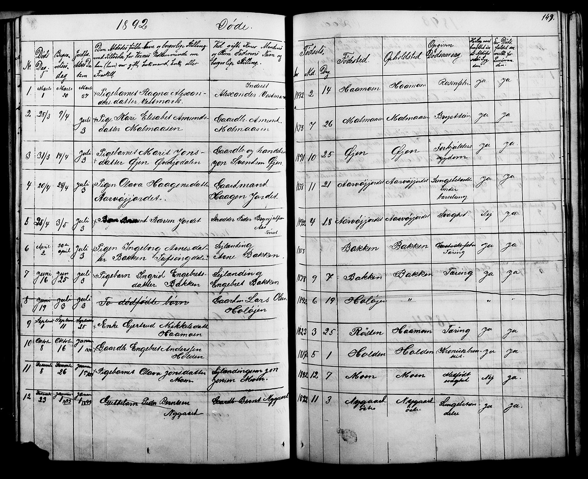 Tolga prestekontor, AV/SAH-PREST-062/L/L0006: Parish register (copy) no. 6, 1864-1894, p. 149