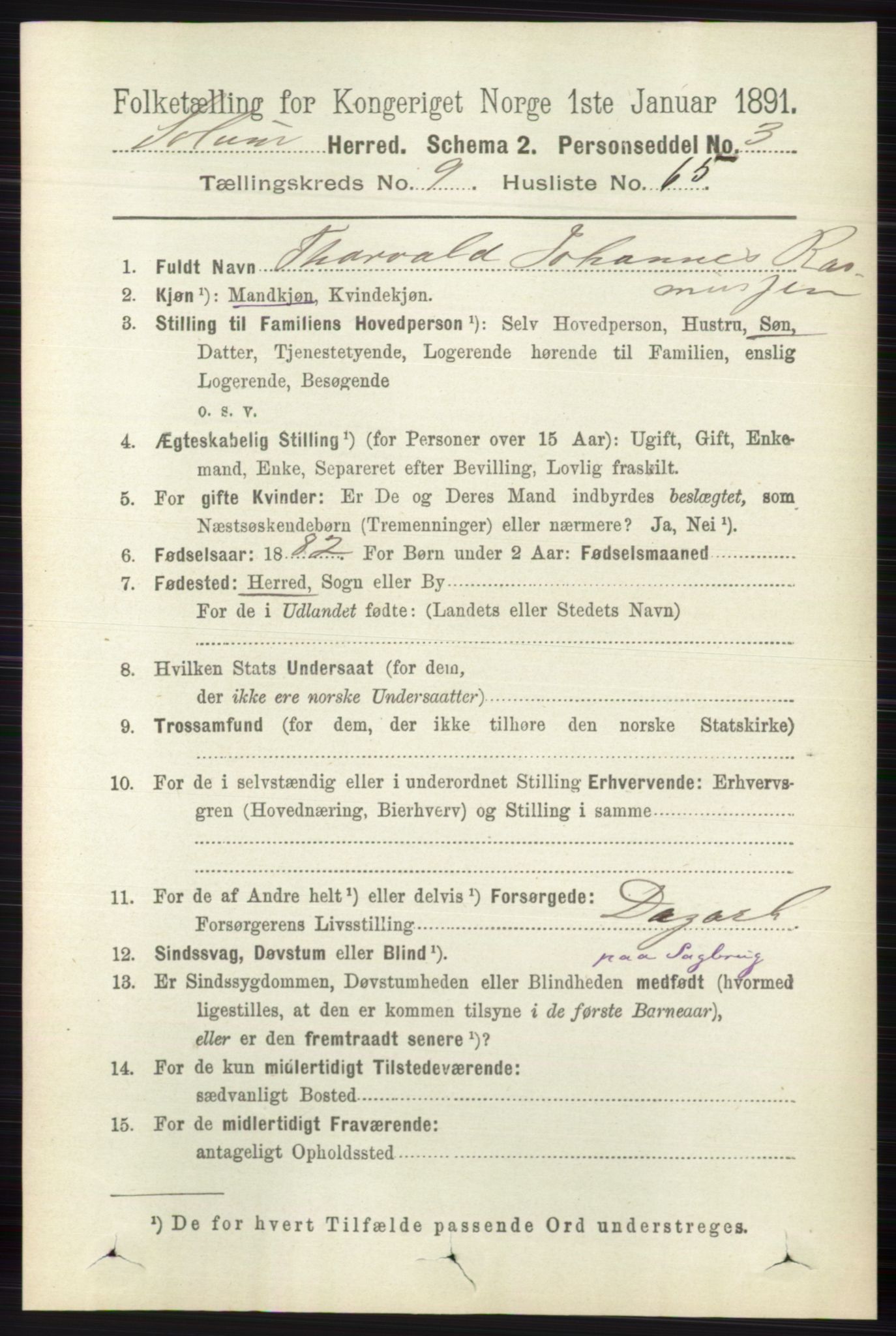 RA, 1891 census for 0818 Solum, 1891, p. 2415