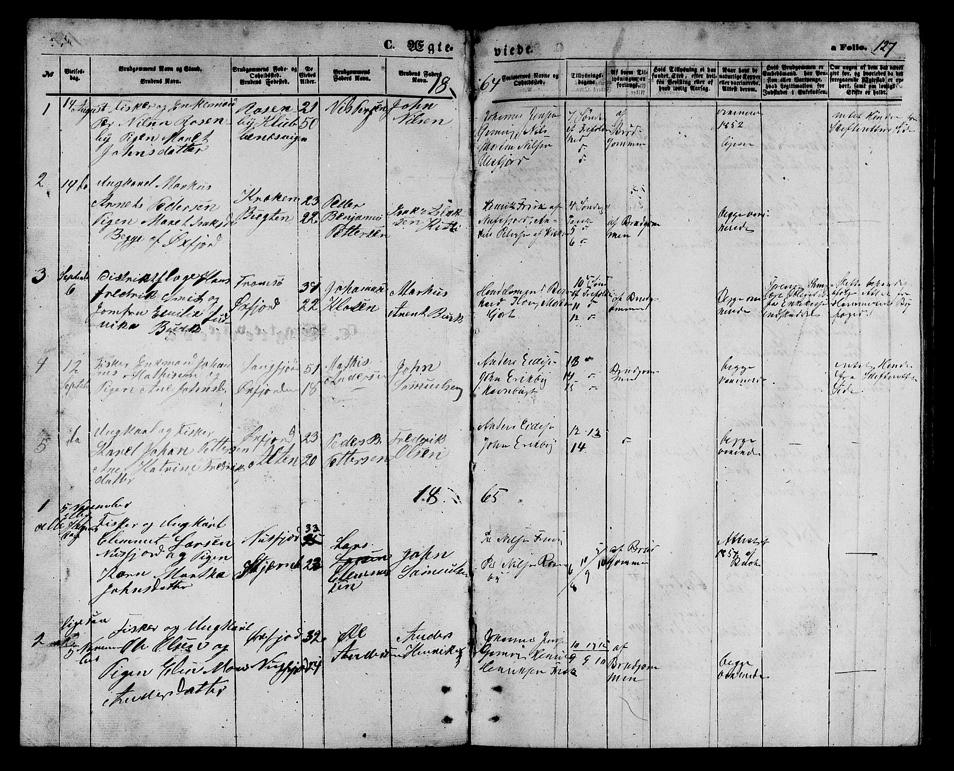 Loppa sokneprestkontor, SATØ/S-1339/H/Hb/L0004klokker: Parish register (copy) no. 4, 1864-1880, p. 127