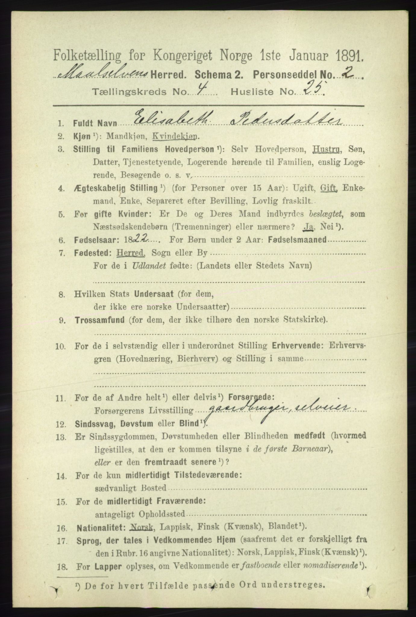 RA, 1891 census for 1924 Målselv, 1891, p. 1254