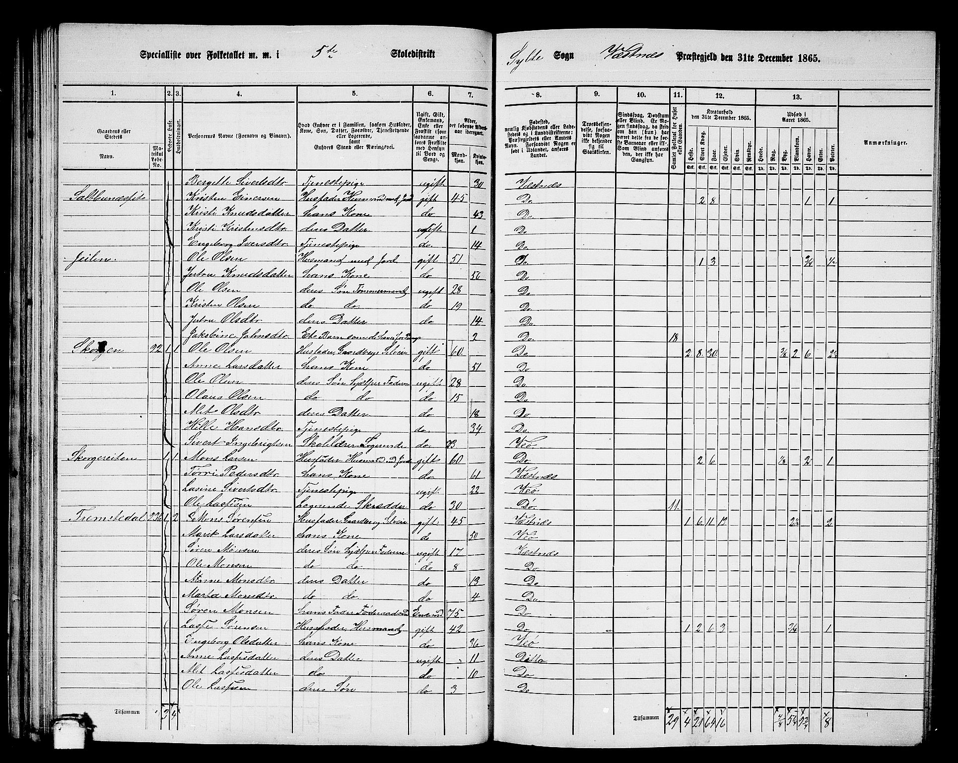 RA, 1865 census for Vestnes, 1865, p. 66