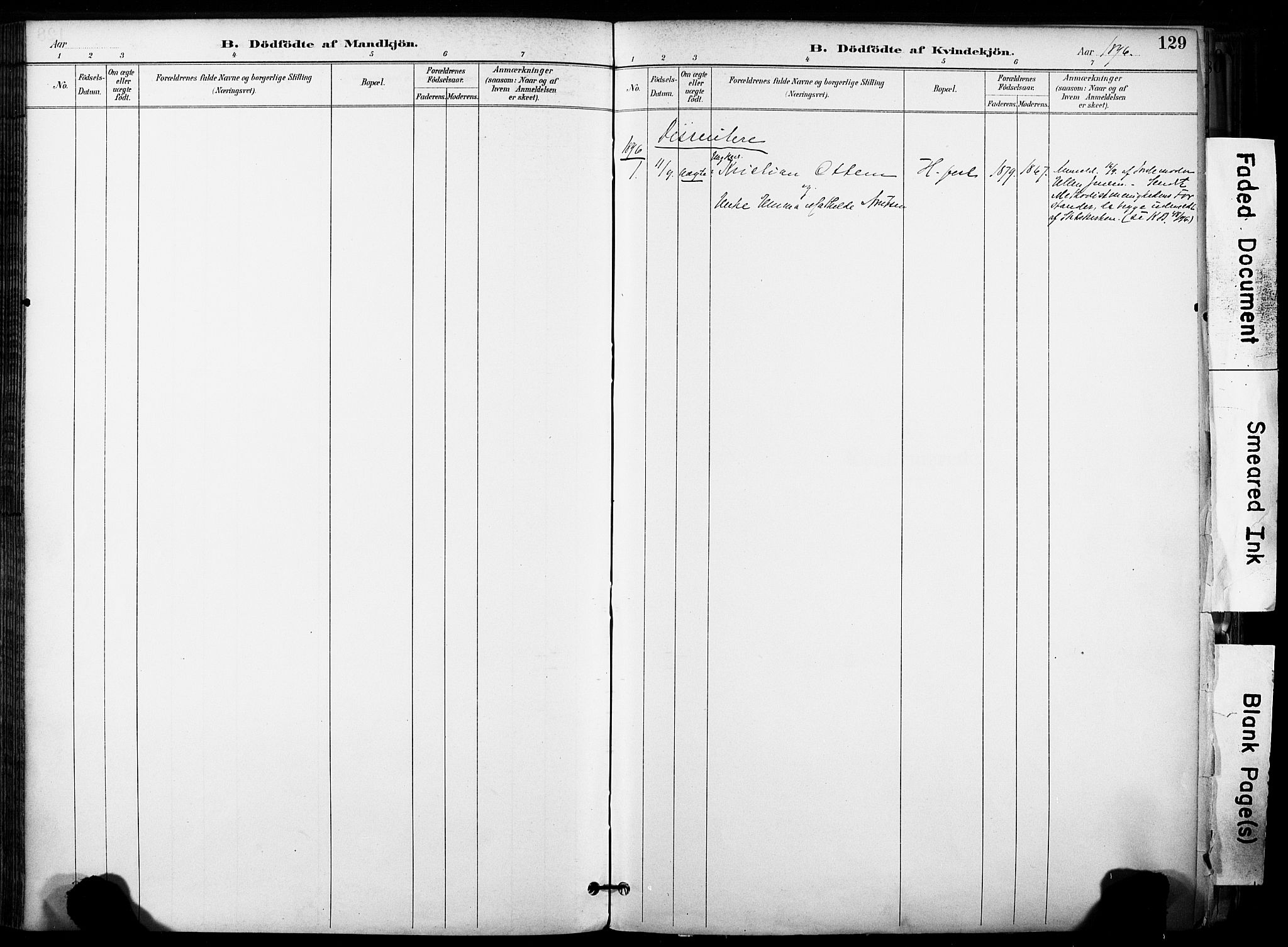 Hammerfest sokneprestkontor, AV/SATØ-S-1347/H/Ha/L0009.kirke: Parish register (official) no. 9, 1889-1897, p. 129