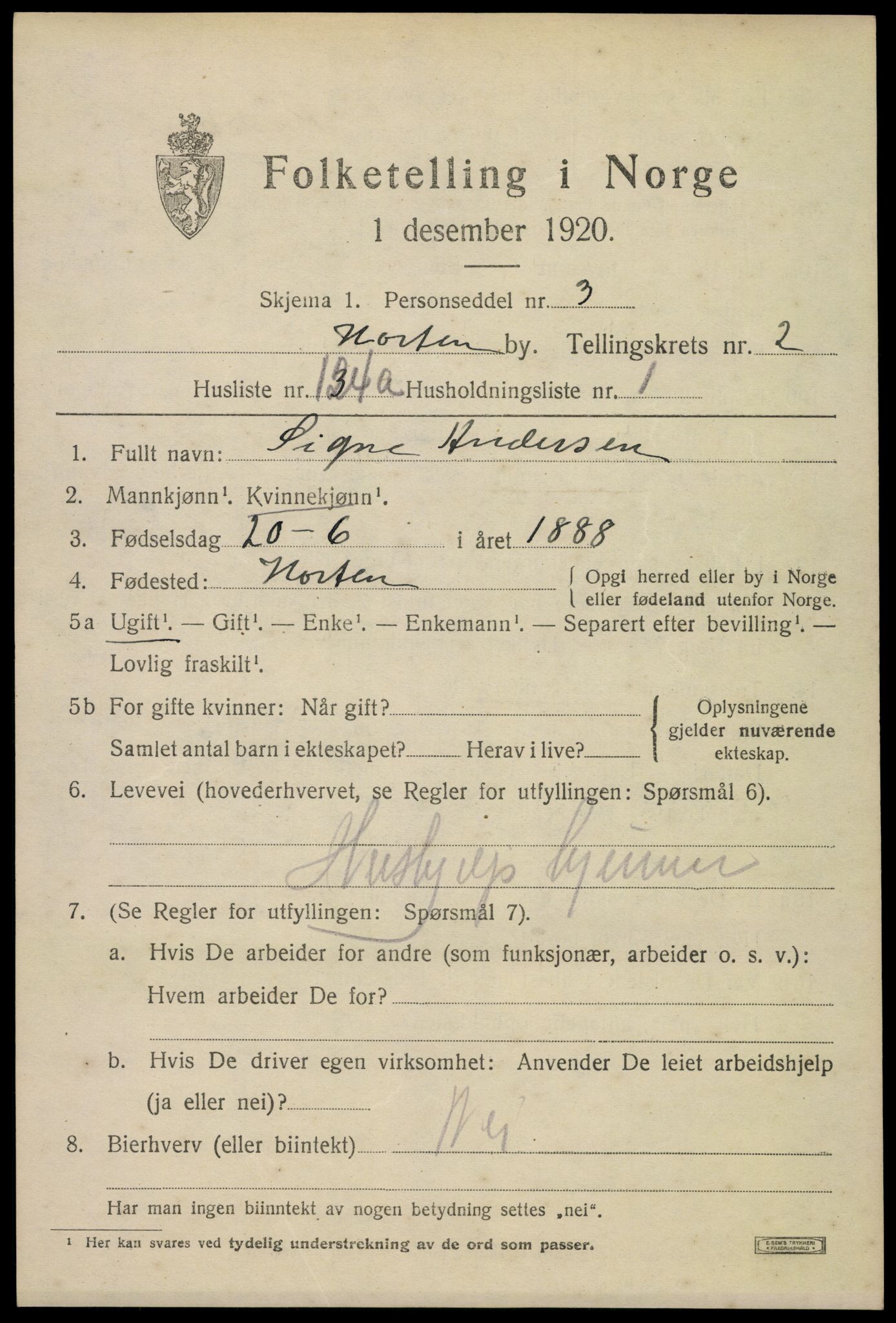 SAKO, 1920 census for Horten, 1920, p. 12071