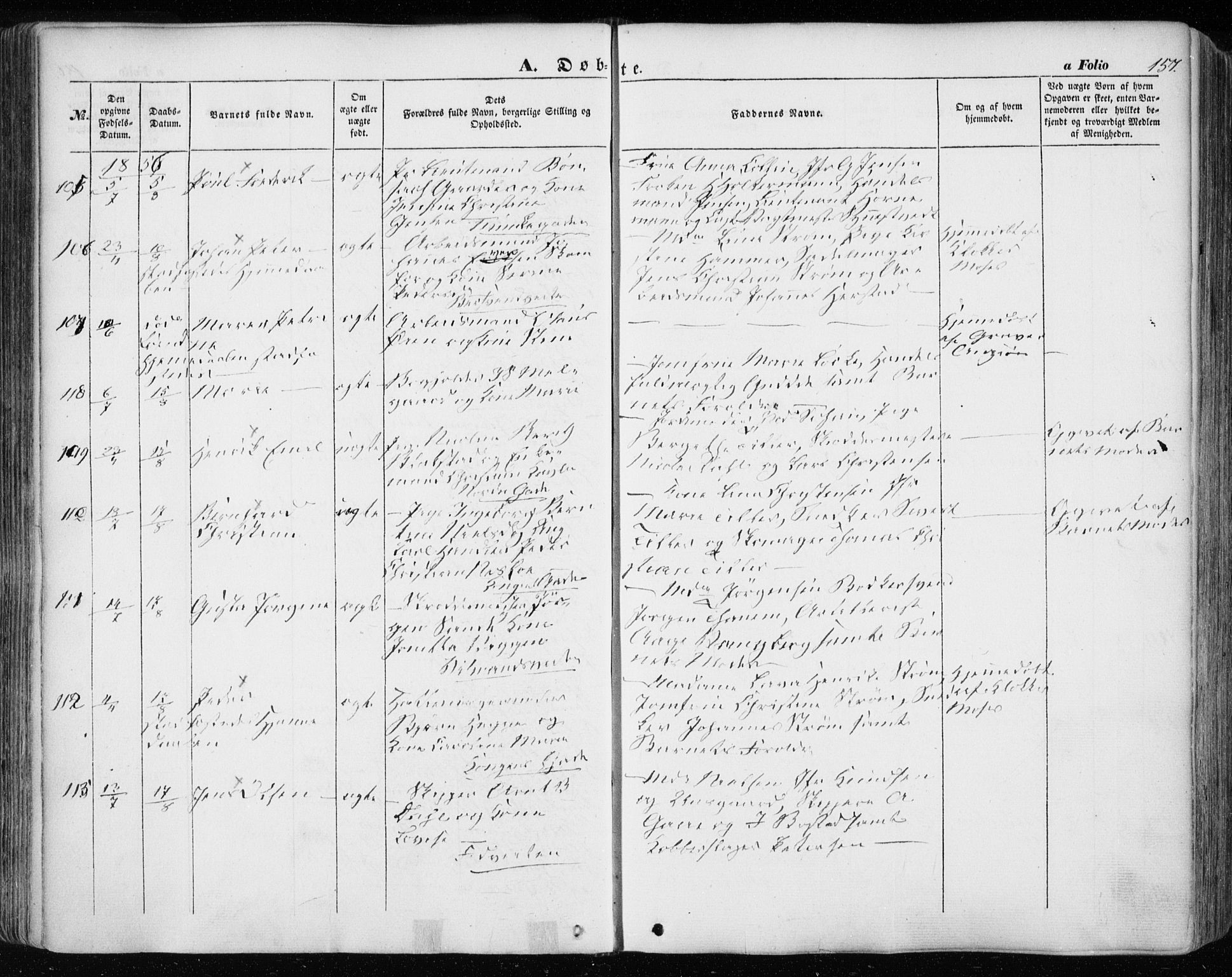 Ministerialprotokoller, klokkerbøker og fødselsregistre - Sør-Trøndelag, SAT/A-1456/601/L0051: Parish register (official) no. 601A19, 1848-1857, p. 157