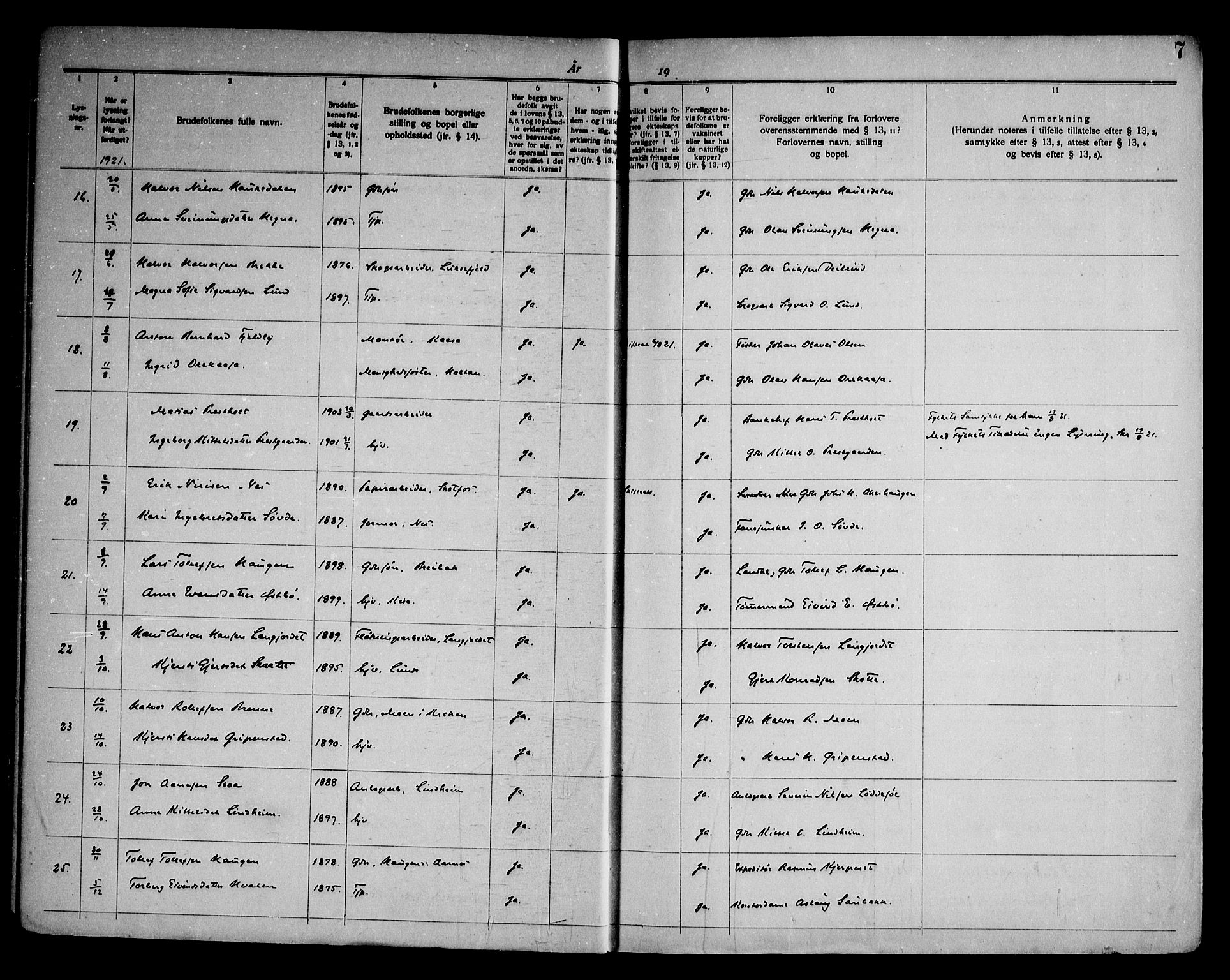 Sauherad kirkebøker, AV/SAKO-A-298/H/Ha/L0001: Banns register no. 1, 1919-1960, p. 7