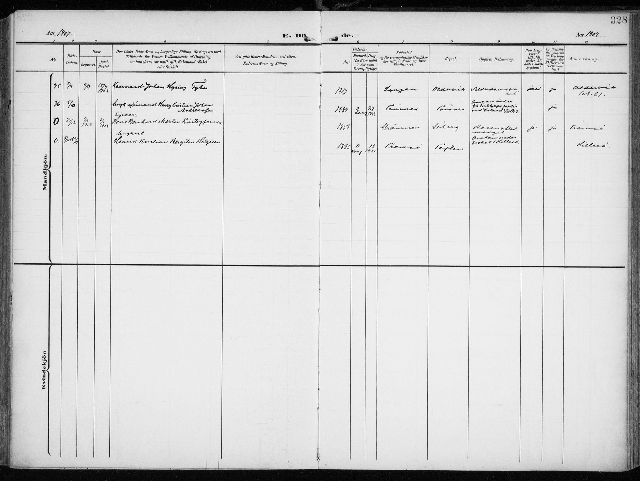 Tromsøysund sokneprestkontor, AV/SATØ-S-1304/G/Ga/L0007kirke: Parish register (official) no. 7, 1907-1914, p. 328