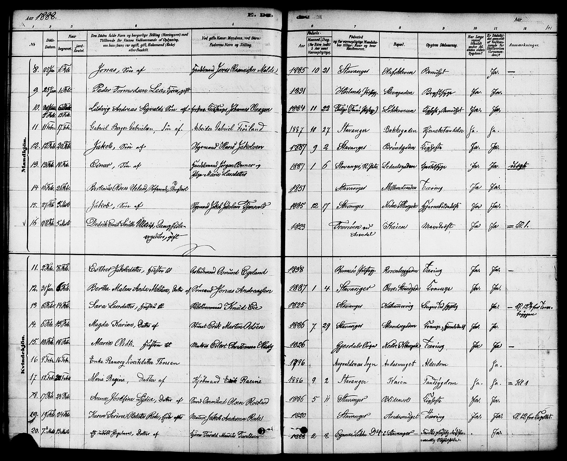 Domkirken sokneprestkontor, AV/SAST-A-101812/001/30/30BA/L0027: Parish register (official) no. A 26, 1878-1896, p. 101