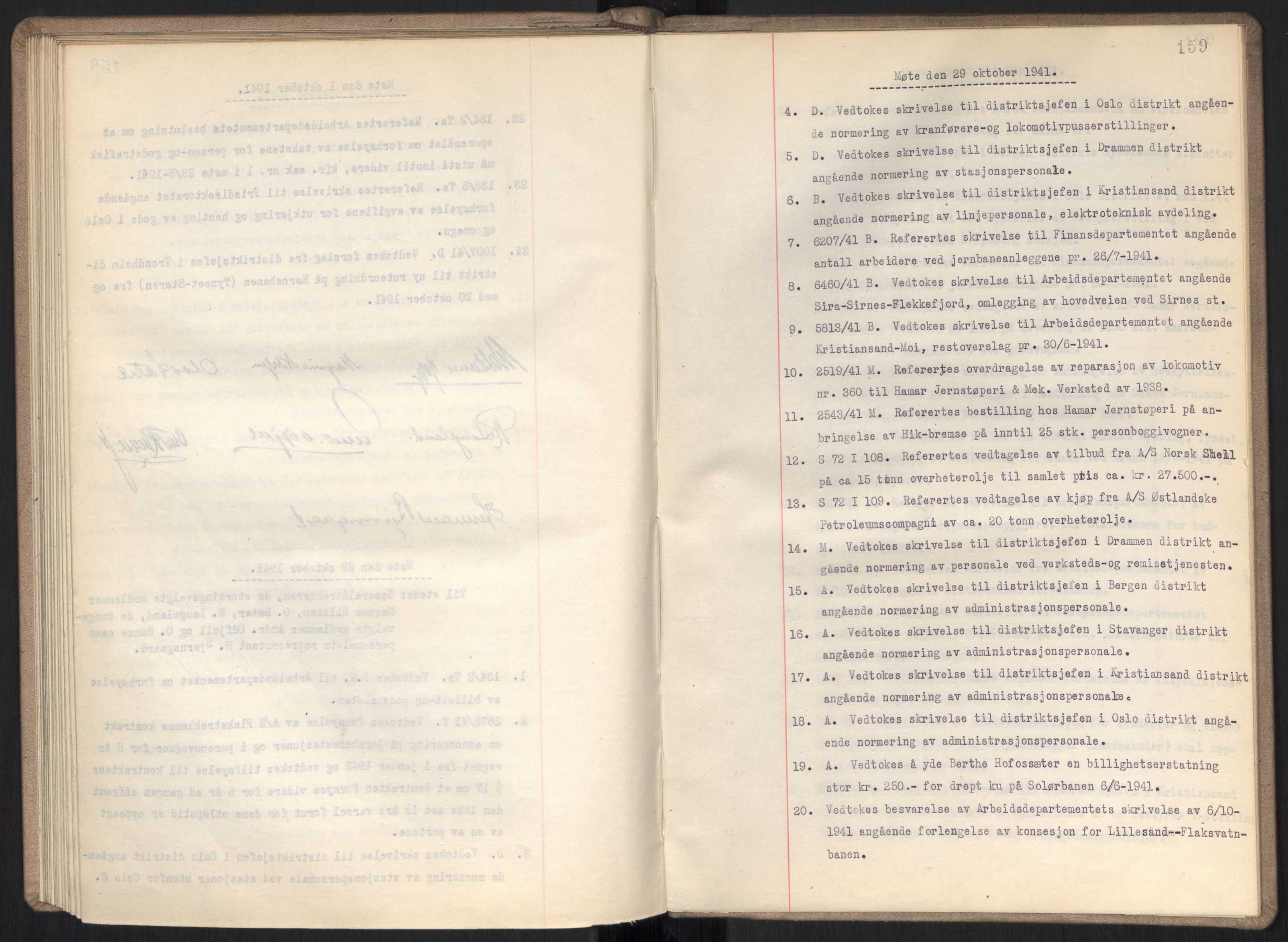 Norges statsbaner, Administrasjons- økonomi- og personalavdelingen, RA/S-3412/A/Aa/L0027: Forhandlingsprotokoll, 1939-1941, p. 159