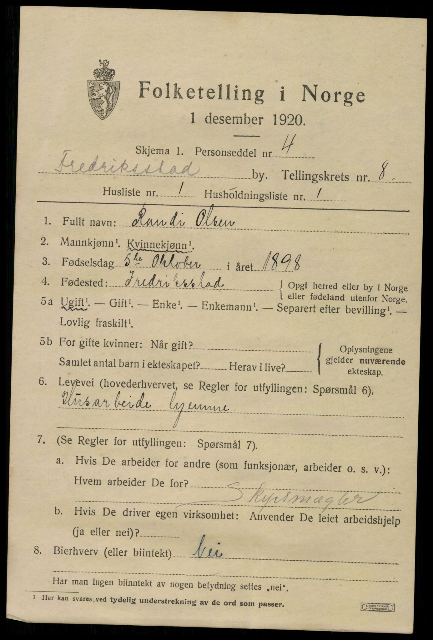 SAO, 1920 census for Fredrikstad, 1920, p. 23535