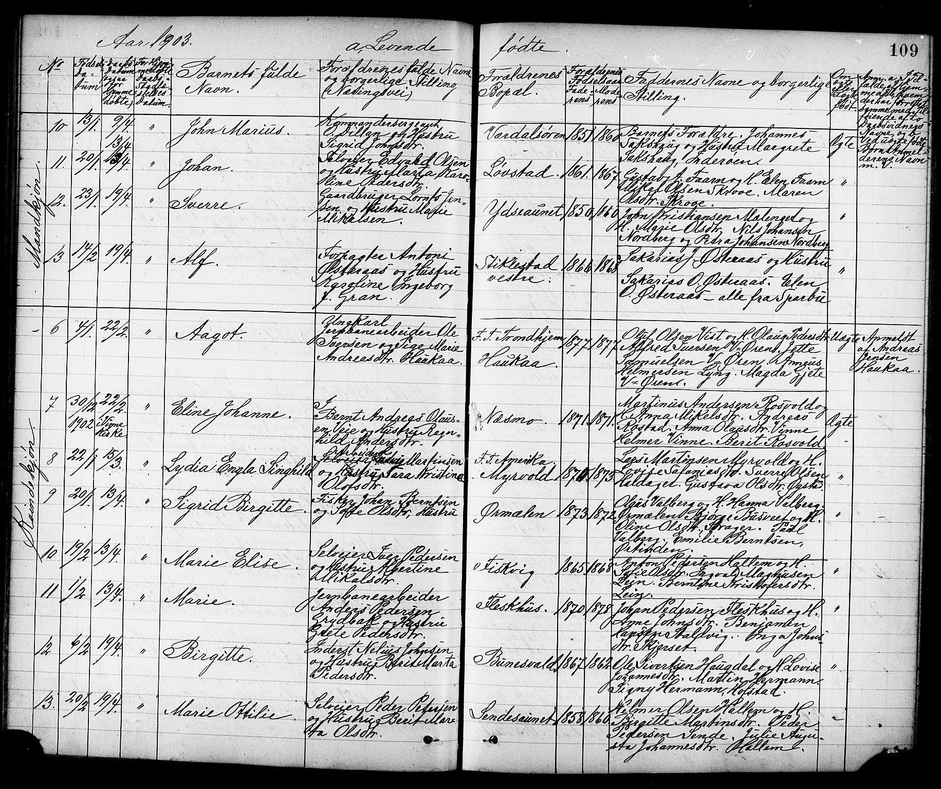 Ministerialprotokoller, klokkerbøker og fødselsregistre - Nord-Trøndelag, SAT/A-1458/723/L0257: Parish register (copy) no. 723C05, 1890-1907, p. 109