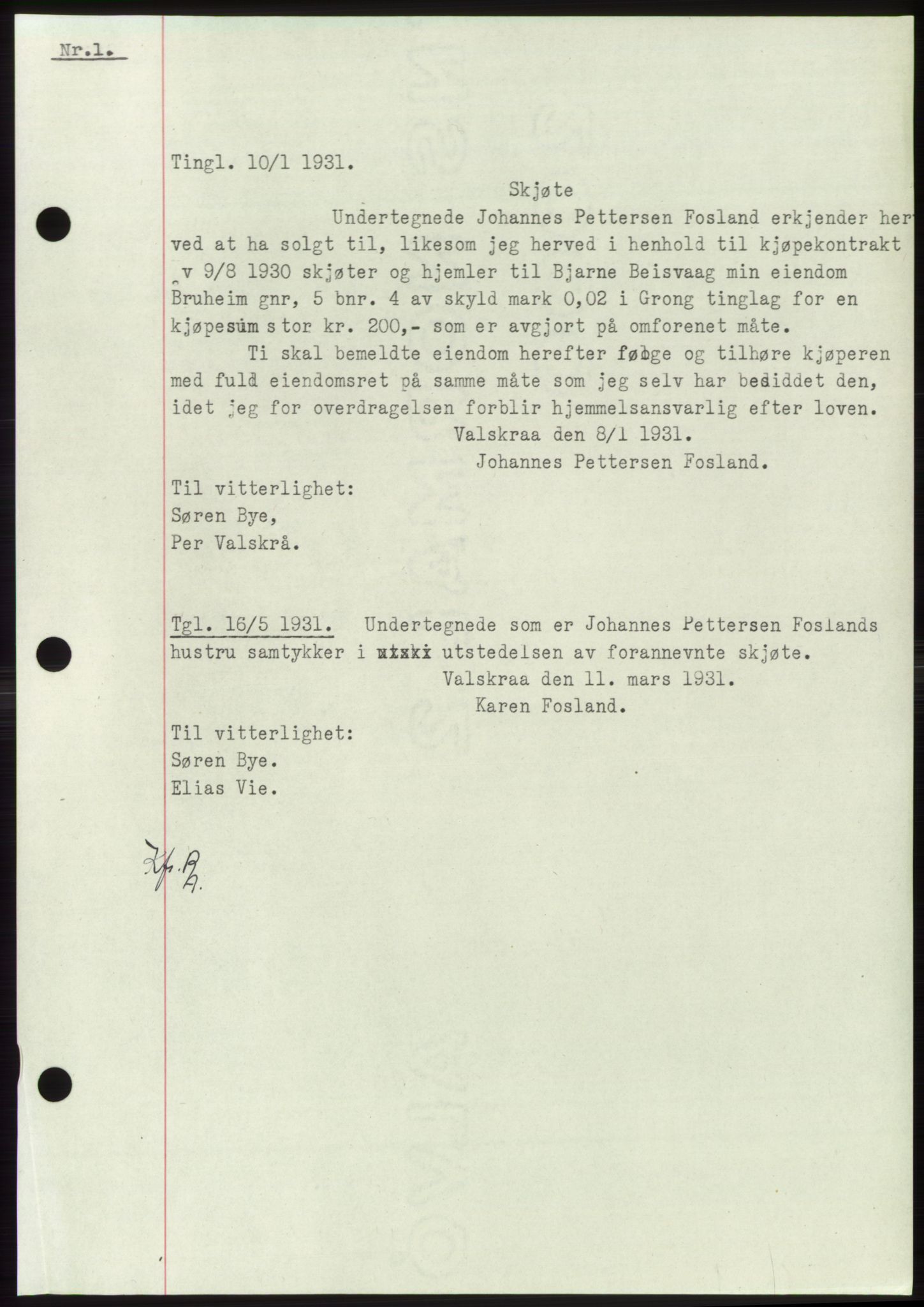 Namdal sorenskriveri, SAT/A-4133/1/2/2C: Mortgage book no. -, 1931-1934, Deed date: 10.01.1931