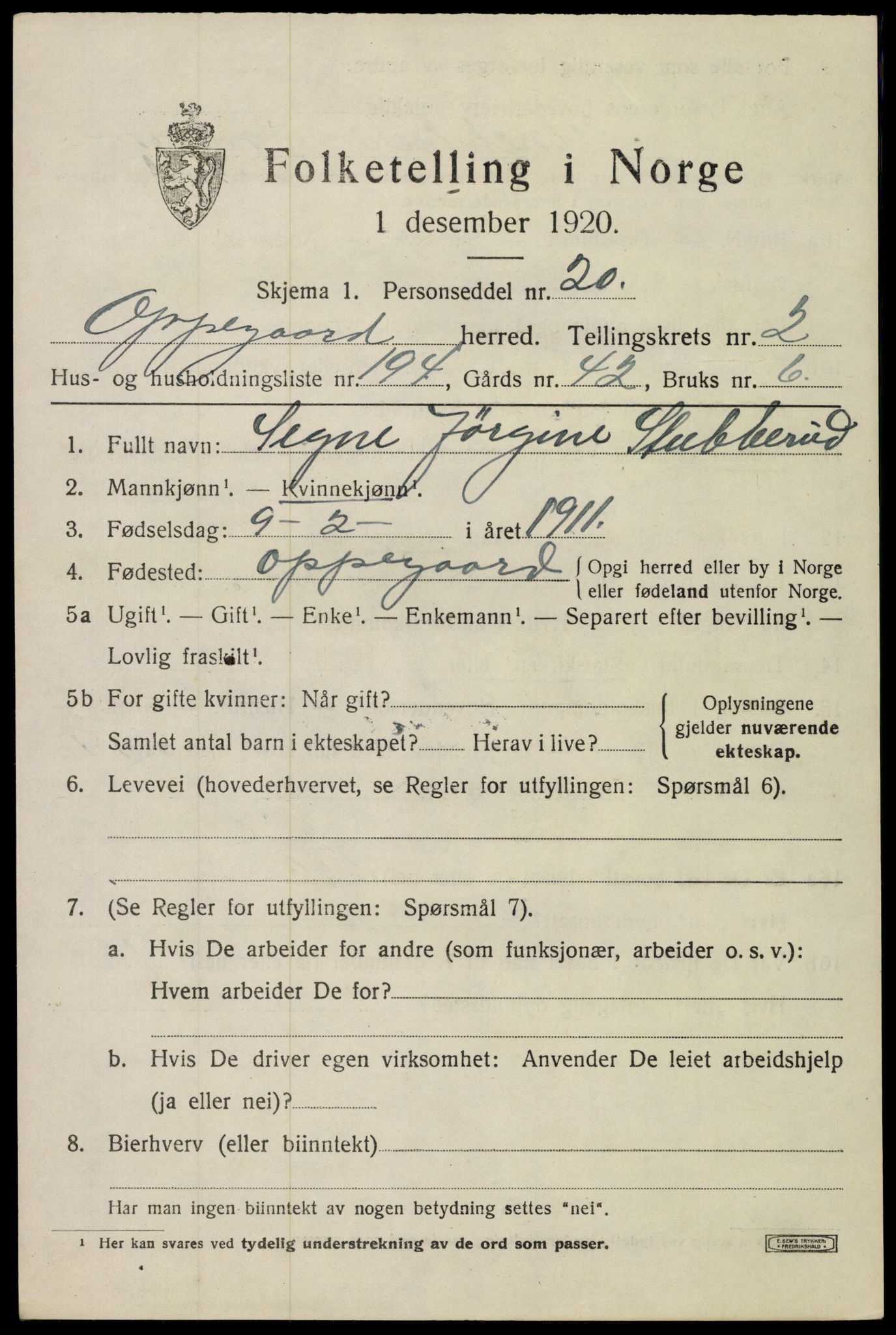 SAO, 1920 census for Oppegård, 1920, p. 4355
