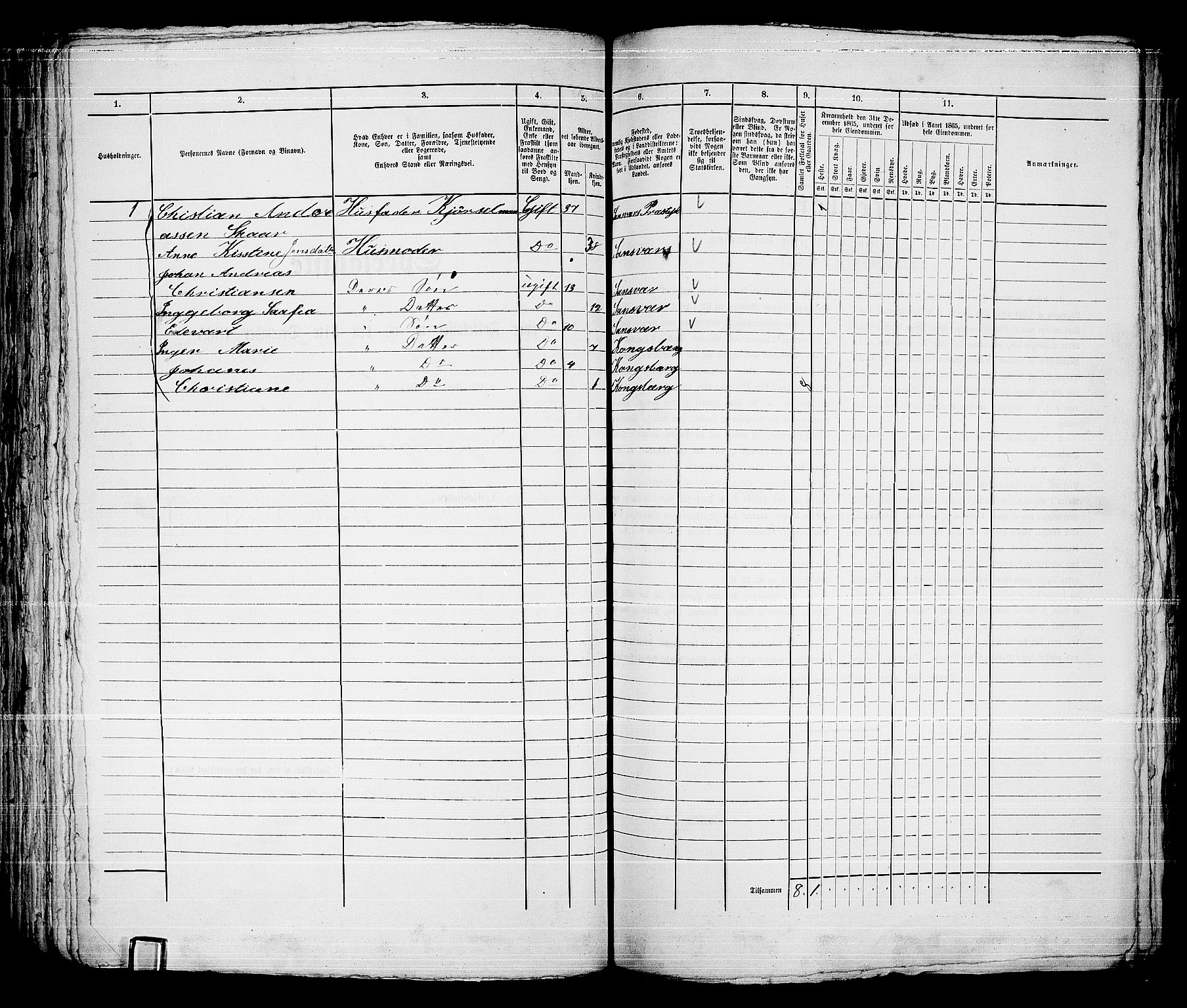 RA, 1865 census for Kongsberg/Kongsberg, 1865, p. 1183