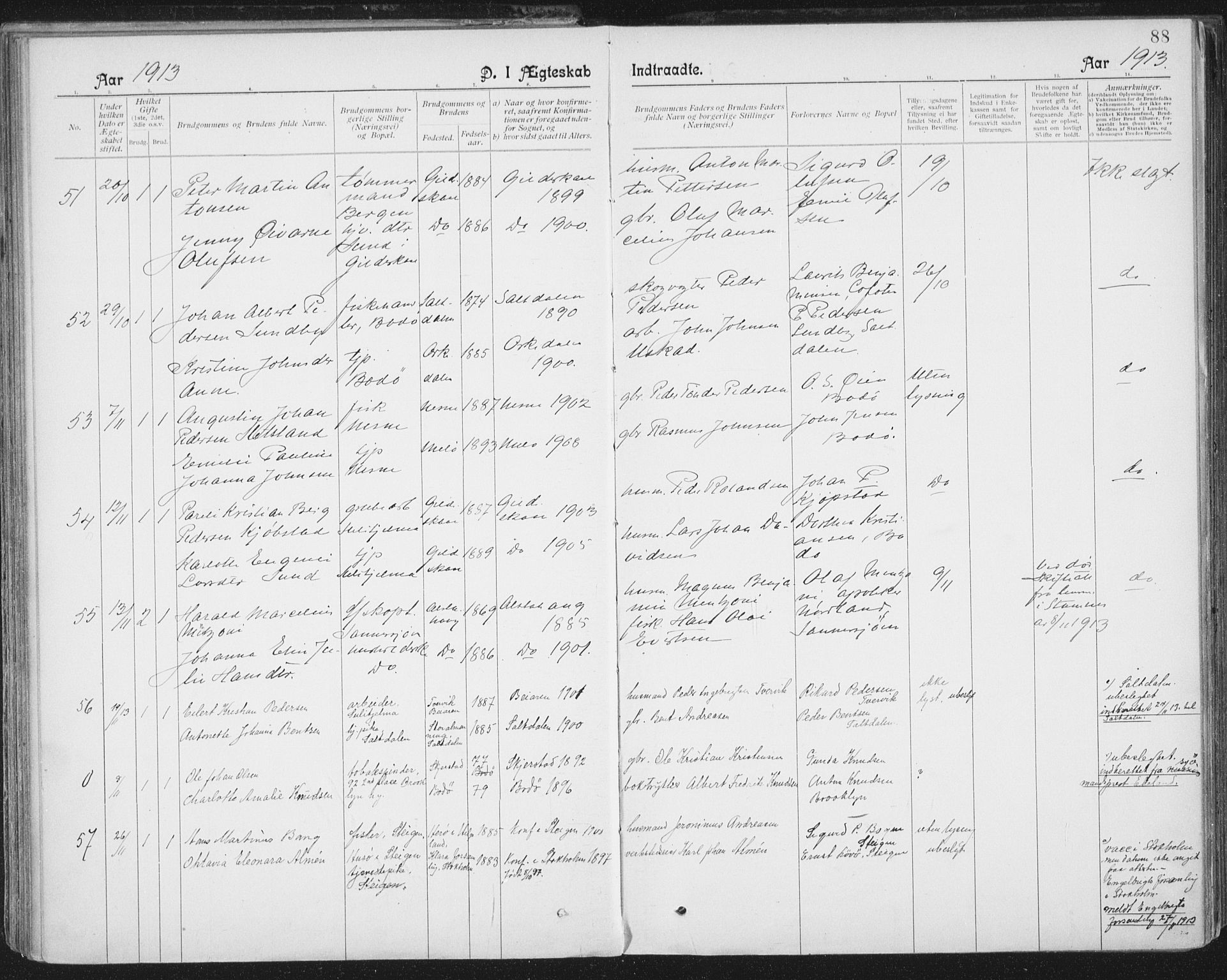 Ministerialprotokoller, klokkerbøker og fødselsregistre - Nordland, AV/SAT-A-1459/801/L0012: Parish register (official) no. 801A12, 1900-1916, p. 88