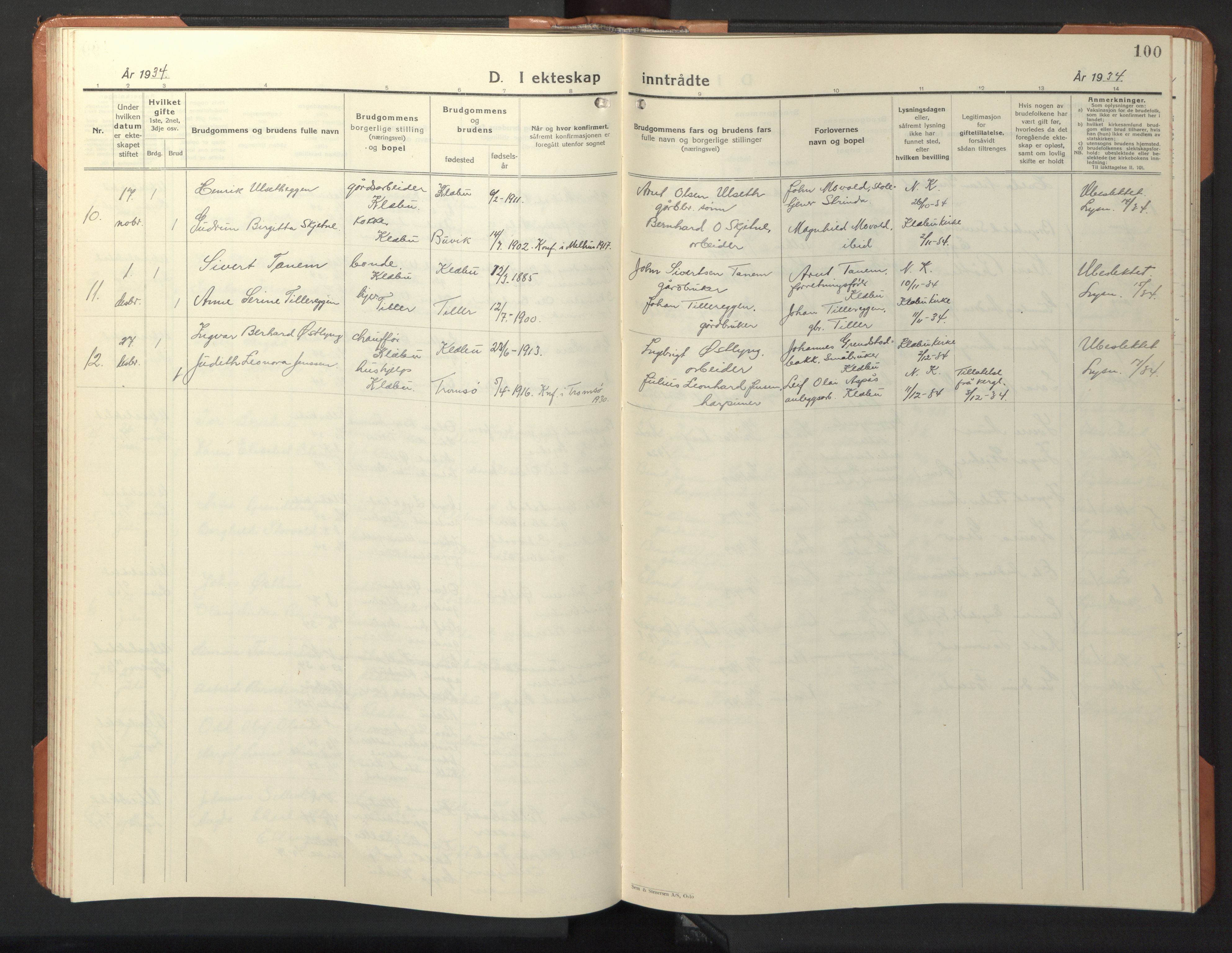 Ministerialprotokoller, klokkerbøker og fødselsregistre - Sør-Trøndelag, SAT/A-1456/618/L0454: Parish register (copy) no. 618C05, 1926-1946, p. 100