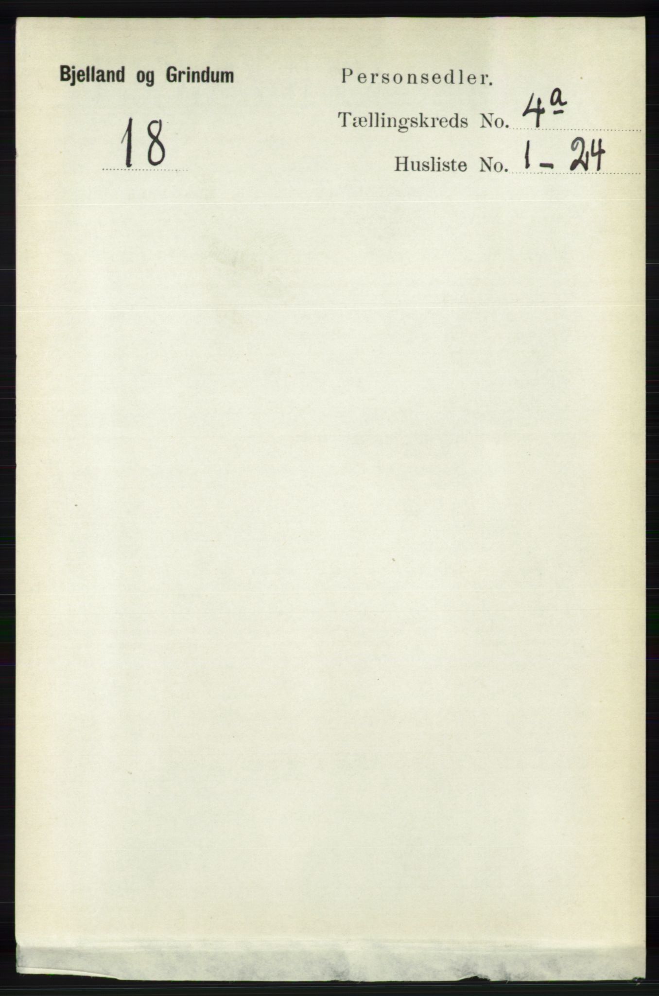 RA, 1891 census for 1024 Bjelland og Grindheim, 1891, p. 2080
