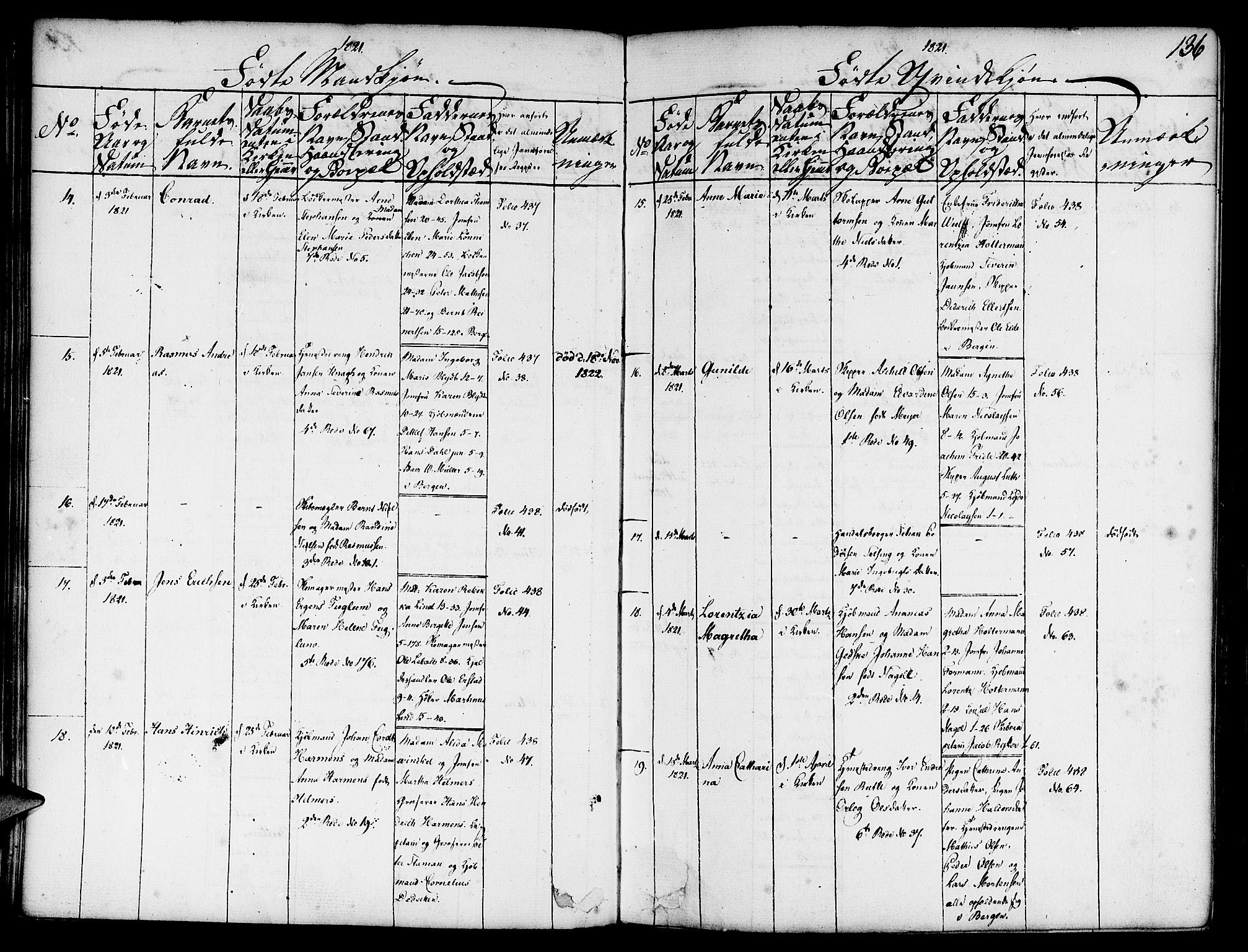 Nykirken Sokneprestembete, AV/SAB-A-77101/H/Haa/L0011: Parish register (official) no. A 11, 1816-1821, p. 136