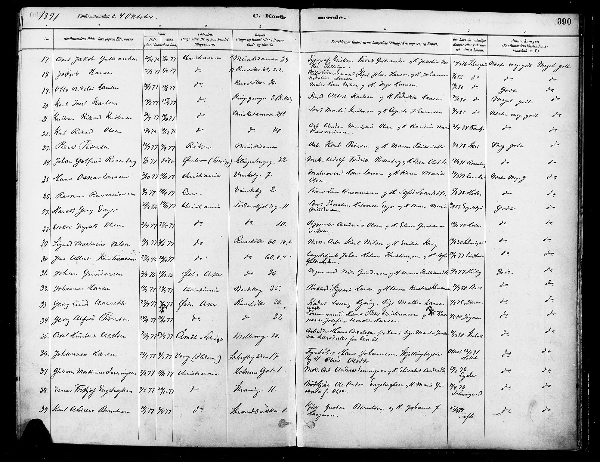 Johannes prestekontor Kirkebøker, SAO/A-10852/F/Fa/L0003: Parish register (official) no. 3, 1882-1896, p. 390