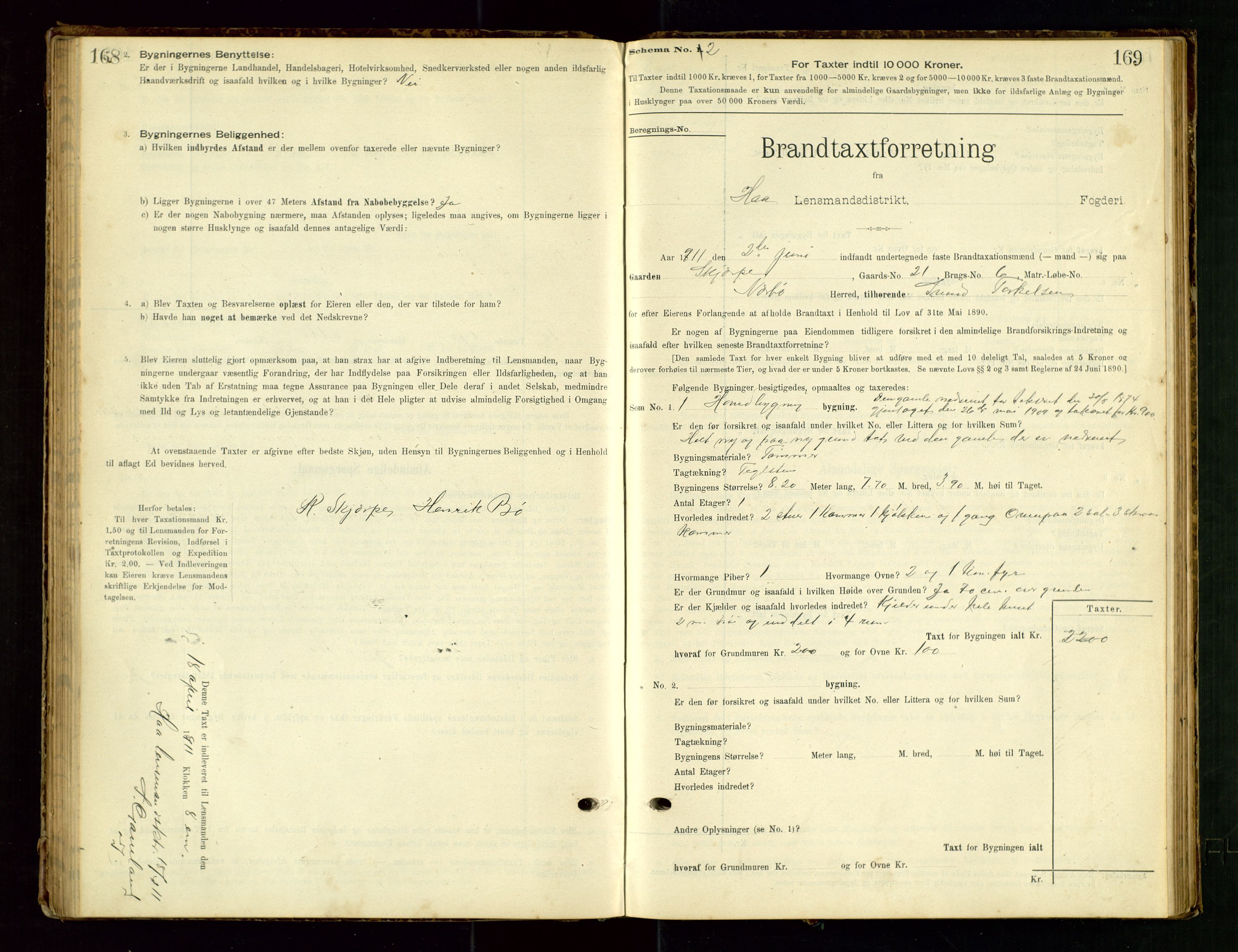 Hå lensmannskontor, SAST/A-100456/Goa/L0003: Takstprotokoll (skjema), 1895-1911, p. 168-169