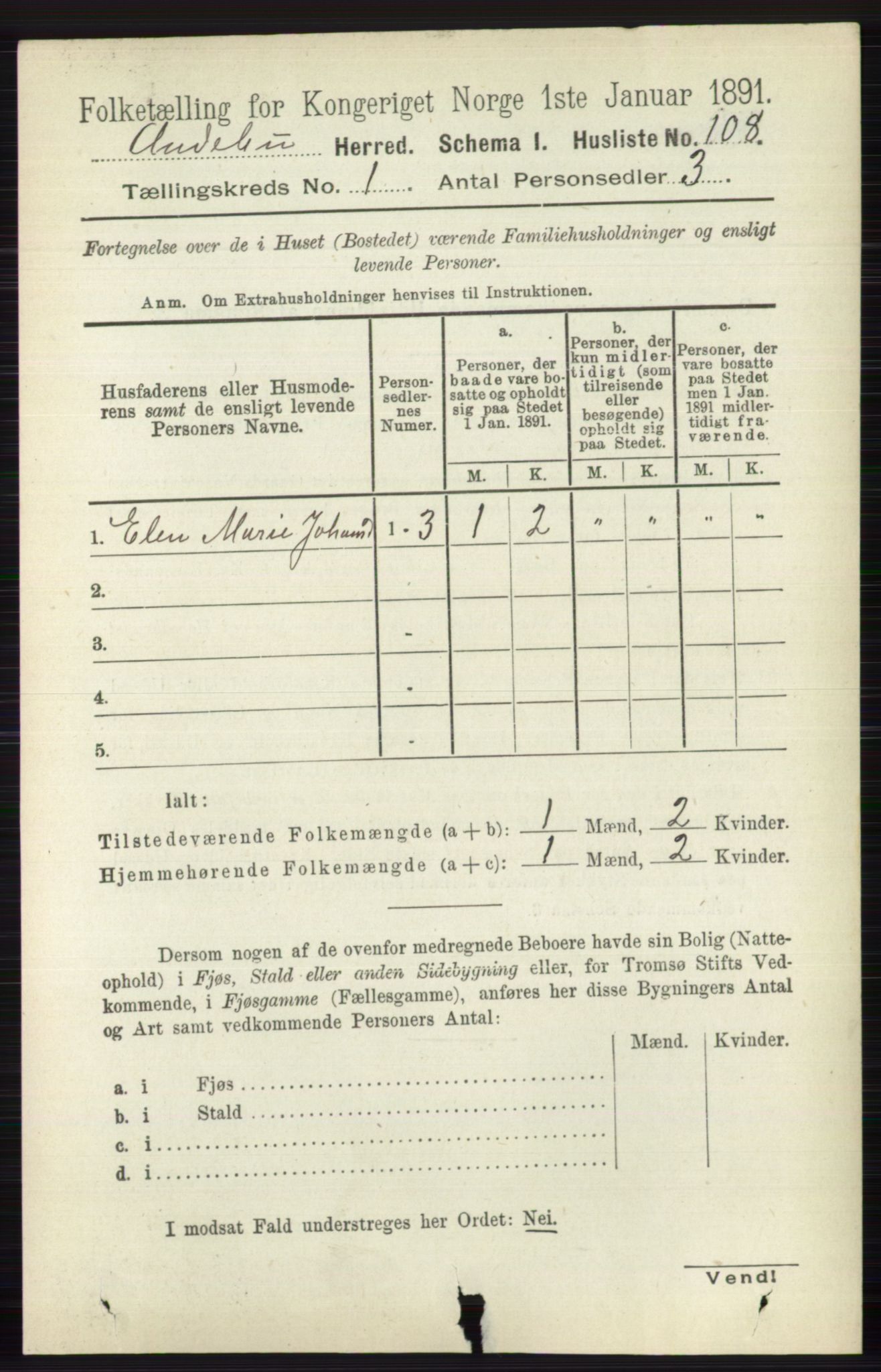 RA, 1891 census for 0719 Andebu, 1891, p. 135