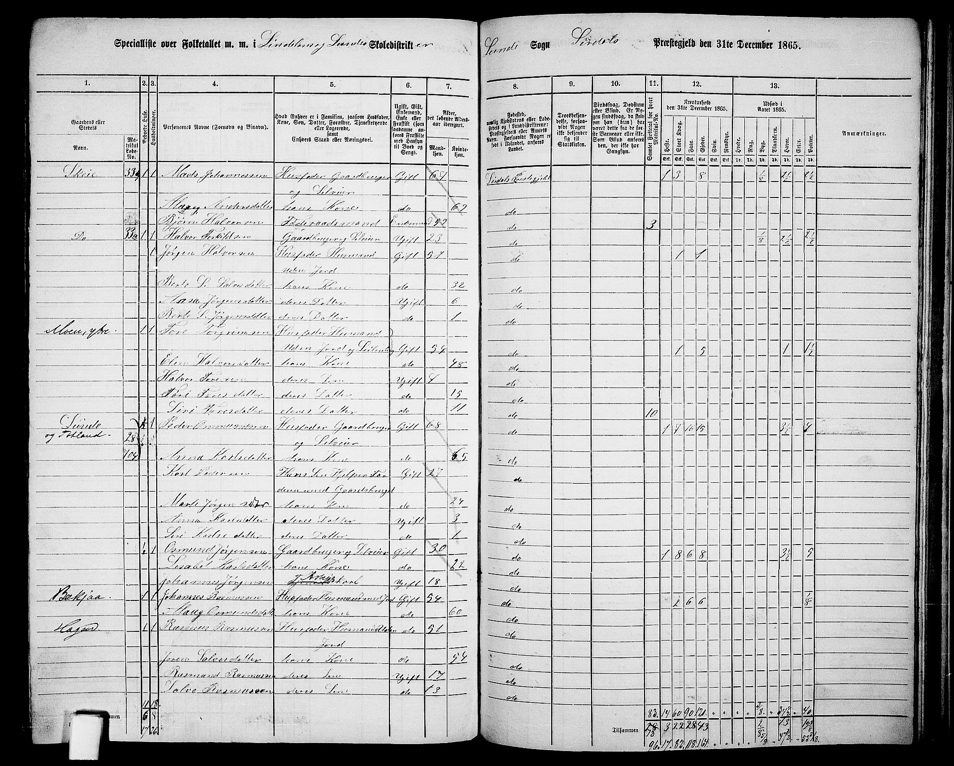 RA, 1865 census for Sirdal, 1865, p. 60