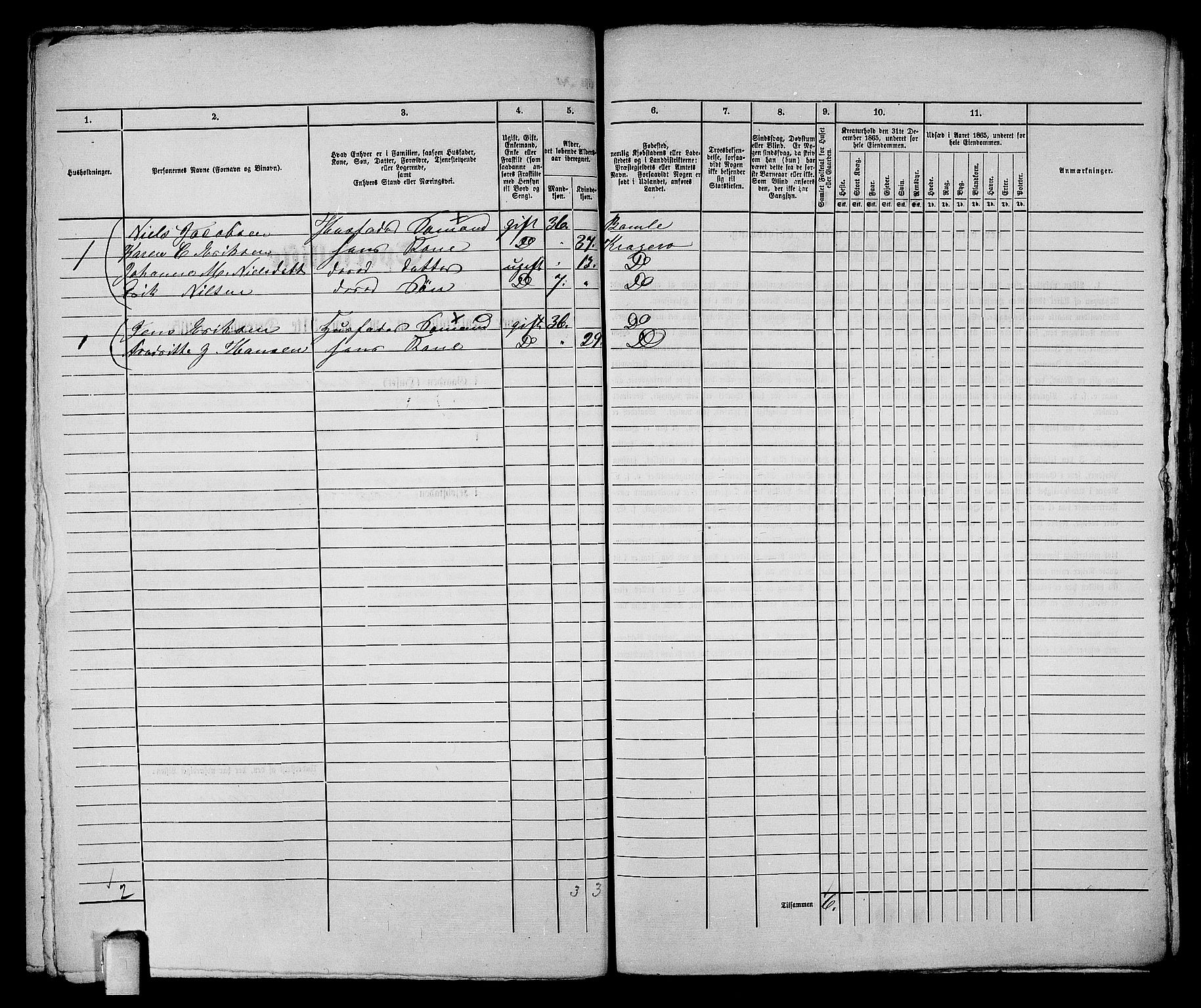 RA, 1865 census for Kragerø/Kragerø, 1865, p. 541