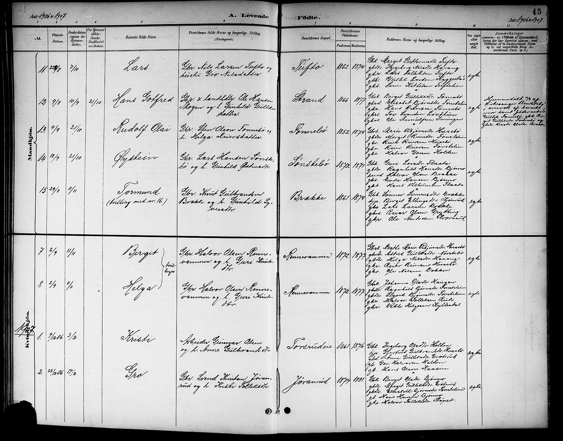 Nore kirkebøker, SAKO/A-238/G/Gb/L0003: Parish register (copy) no. II 3, 1894-1923, p. 45