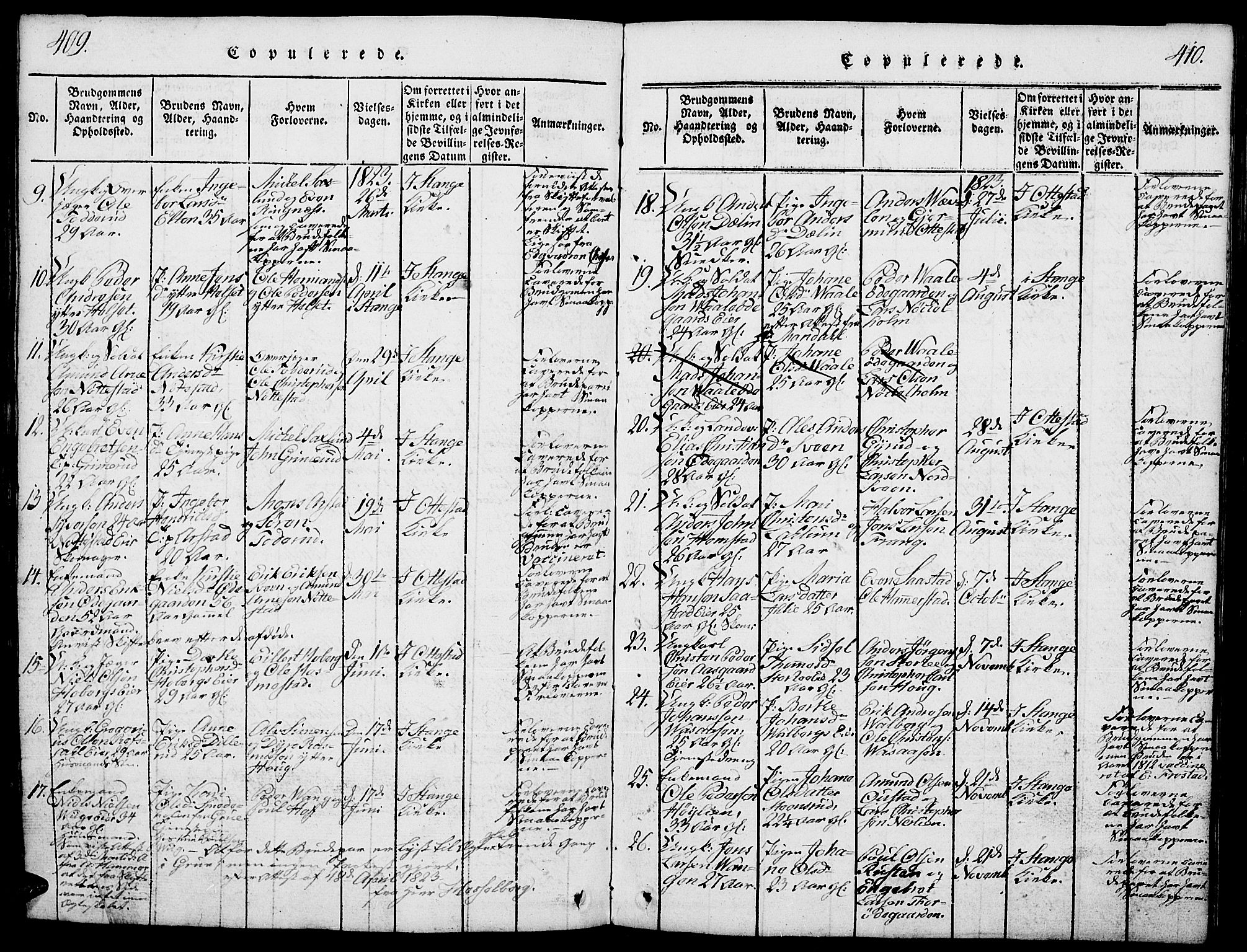 Stange prestekontor, AV/SAH-PREST-002/L/L0001: Parish register (copy) no. 1, 1814-1825, p. 409-410