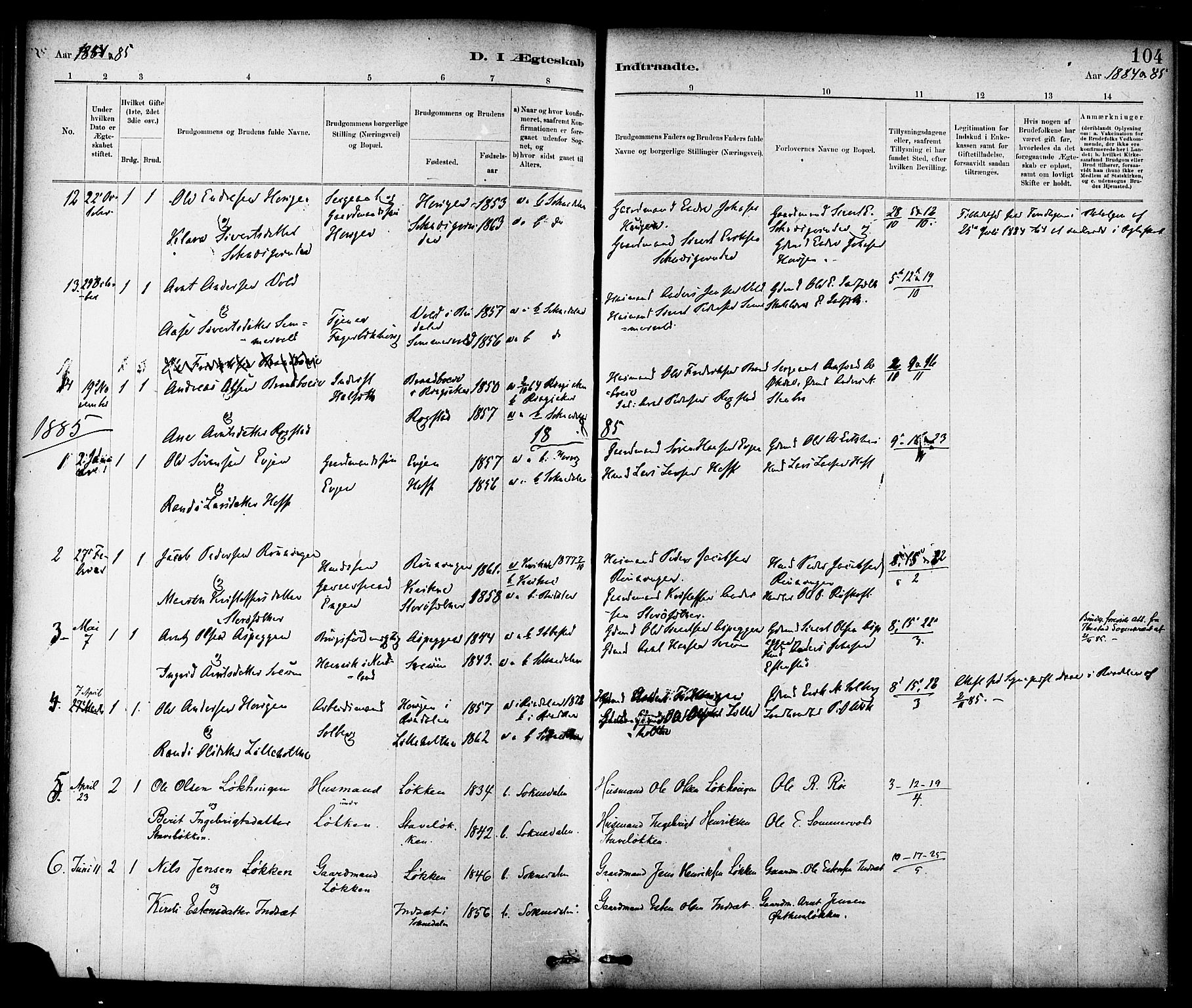 Ministerialprotokoller, klokkerbøker og fødselsregistre - Sør-Trøndelag, AV/SAT-A-1456/689/L1040: Parish register (official) no. 689A05, 1878-1890, p. 104