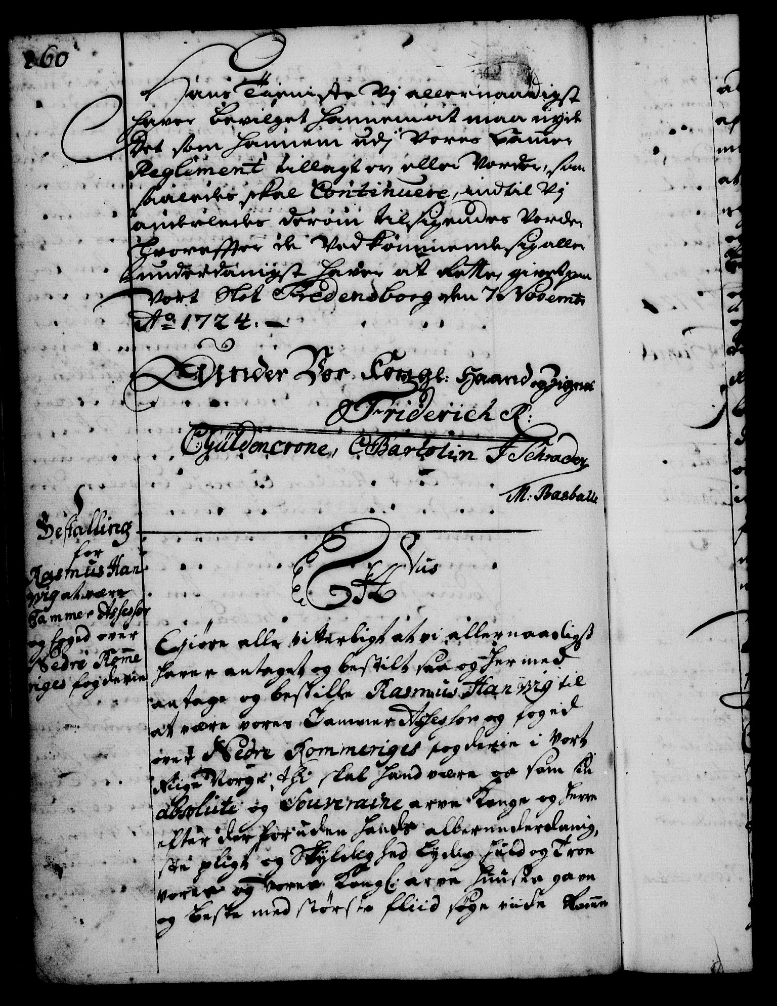 Rentekammeret, Kammerkanselliet, RA/EA-3111/G/Gg/Gge/L0001: Norsk bestallingsprotokoll med register (merket RK 53.25), 1720-1730, p. 260