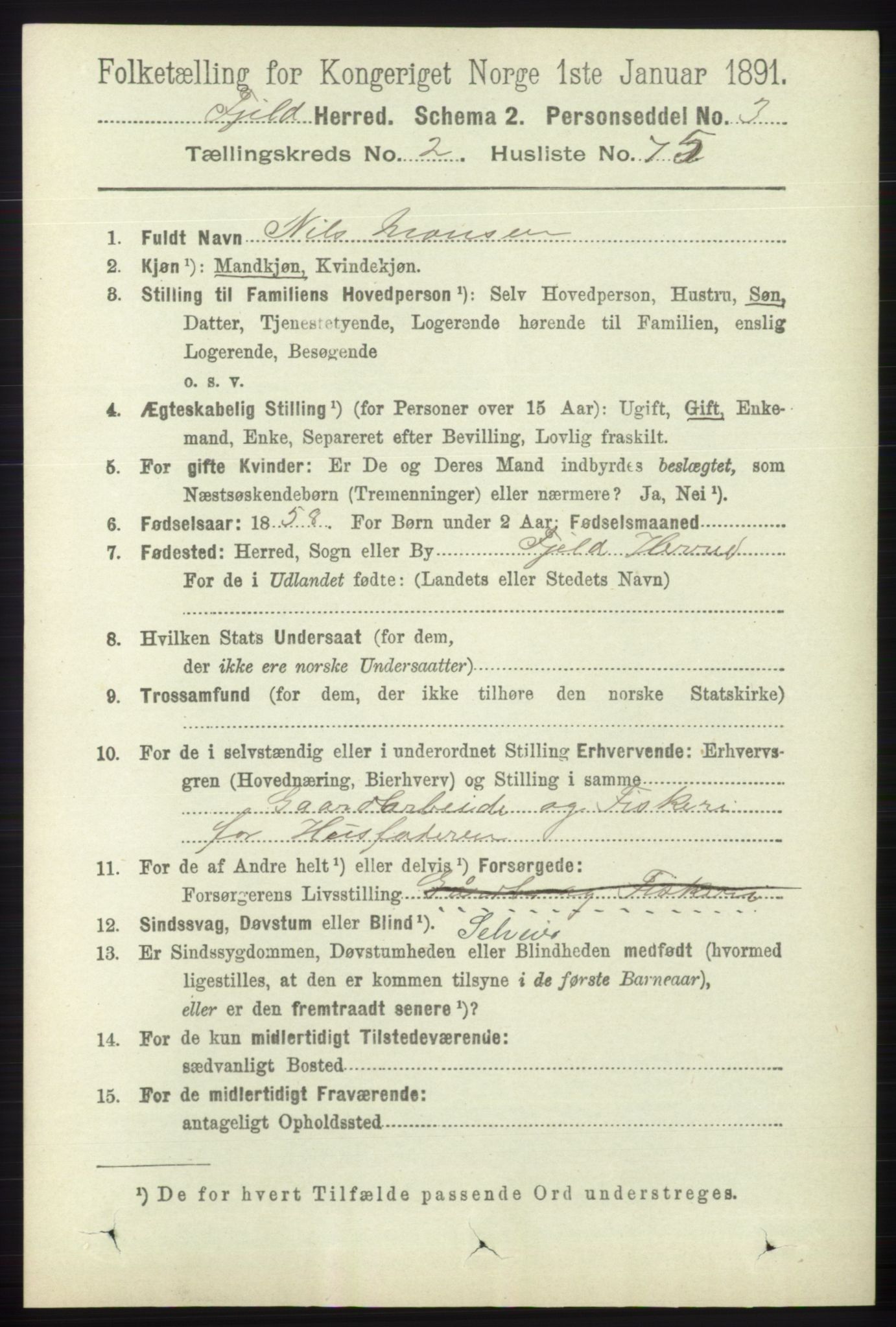 RA, 1891 census for 1246 Fjell, 1891, p. 1205