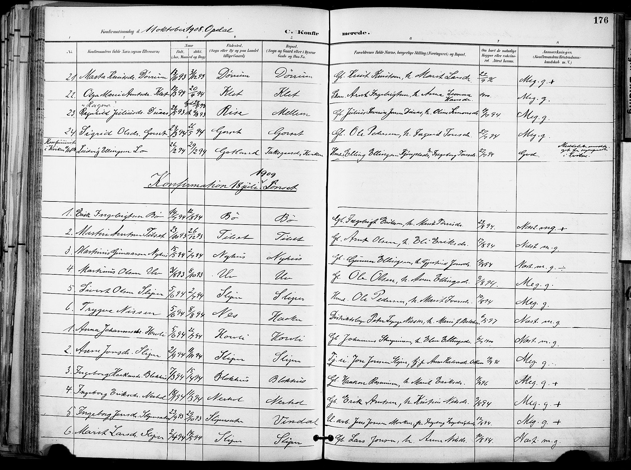 Ministerialprotokoller, klokkerbøker og fødselsregistre - Sør-Trøndelag, SAT/A-1456/678/L0902: Parish register (official) no. 678A11, 1895-1911, p. 176