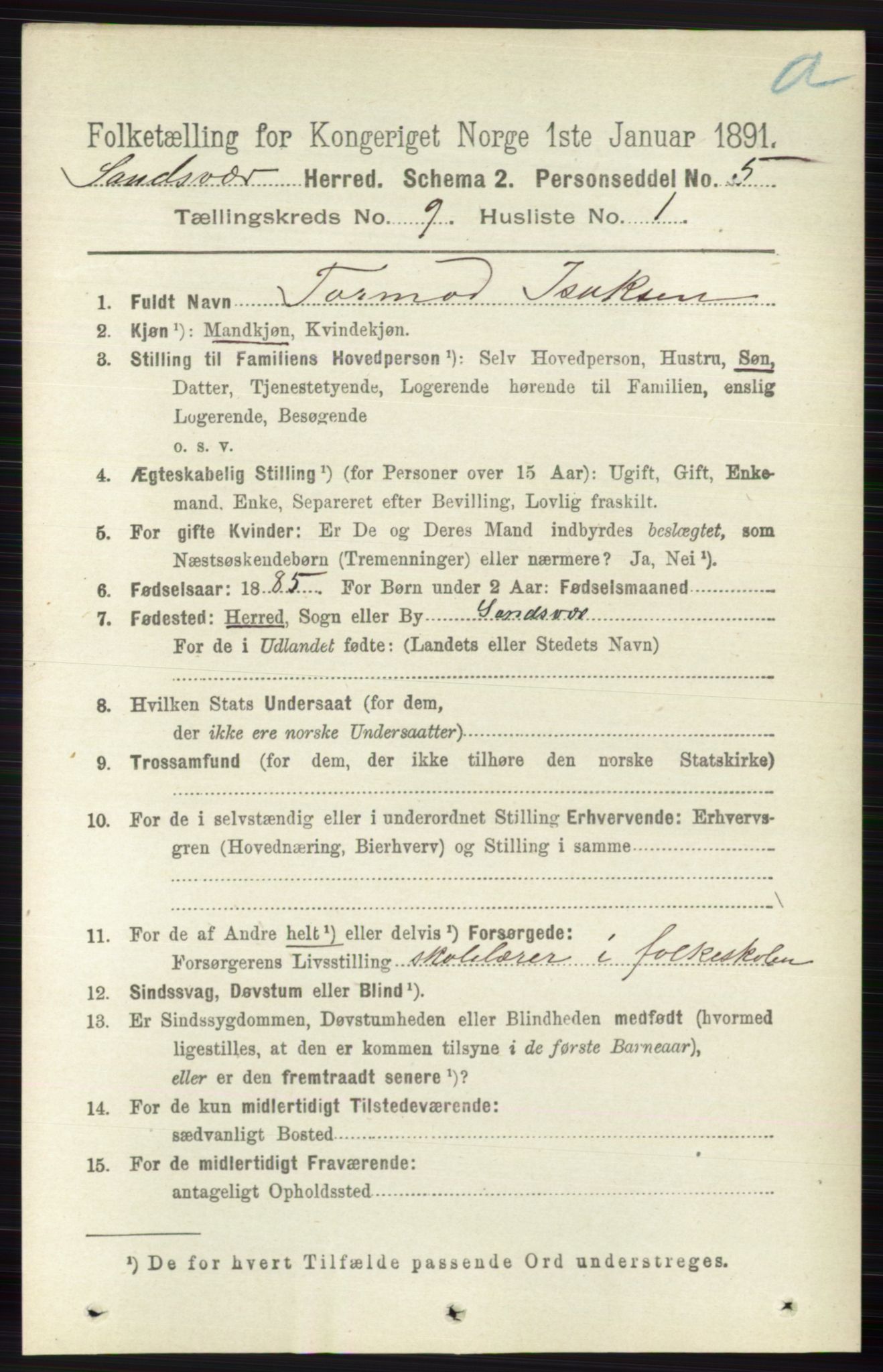 RA, 1891 census for 0629 Sandsvær, 1891, p. 4432