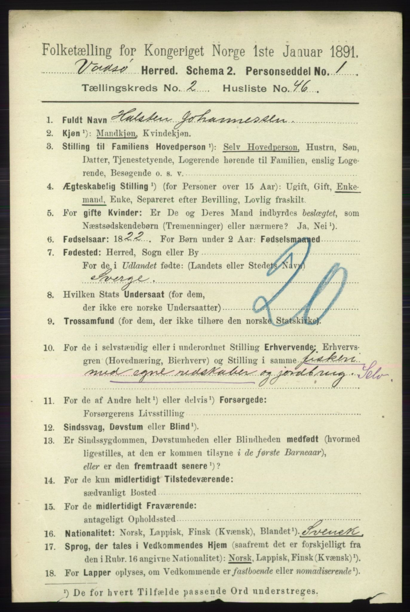 RA, 1891 census for 2029 Vadsø, 1891, p. 751