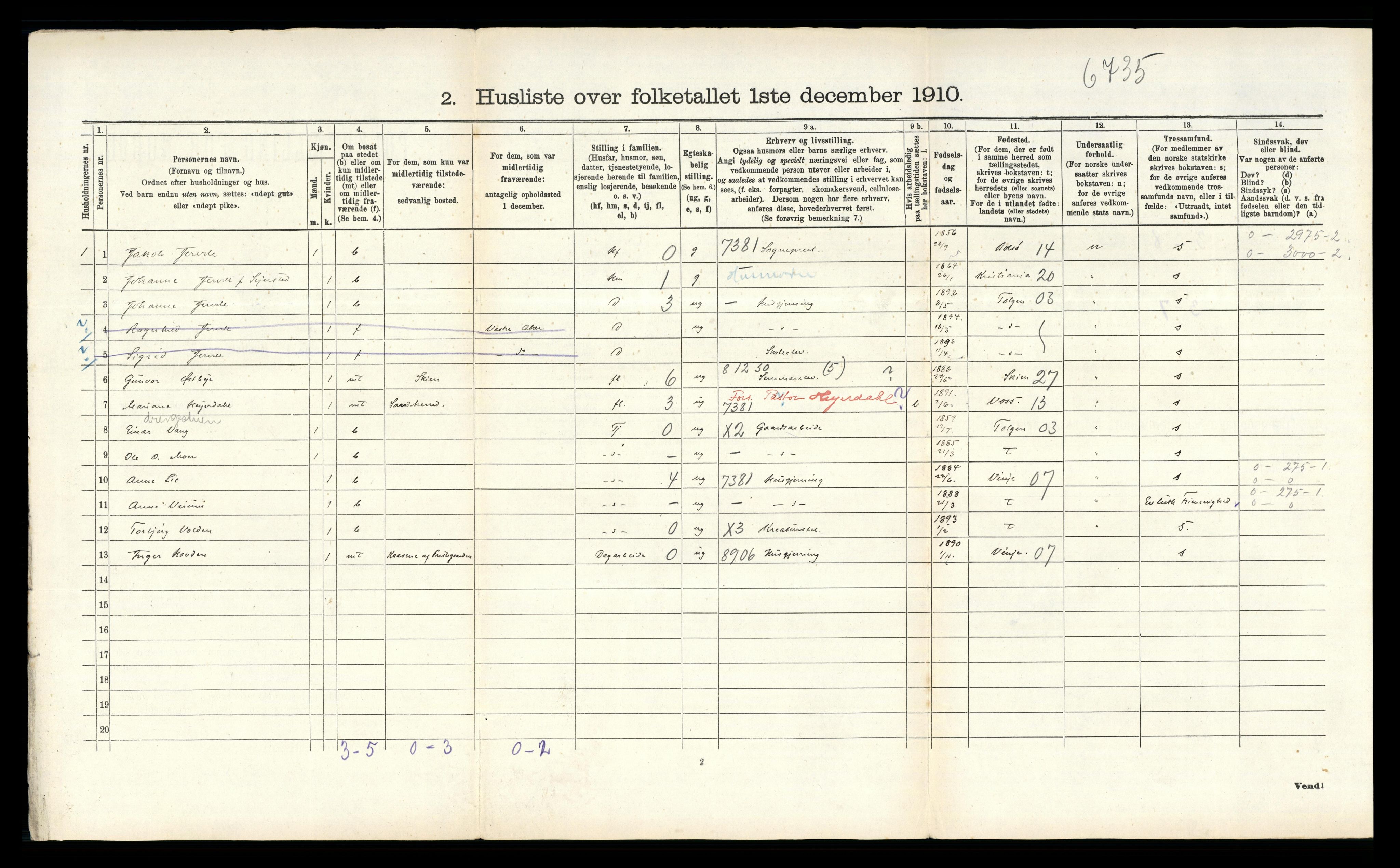 RA, 1910 census for Sauherad, 1910, p. 638