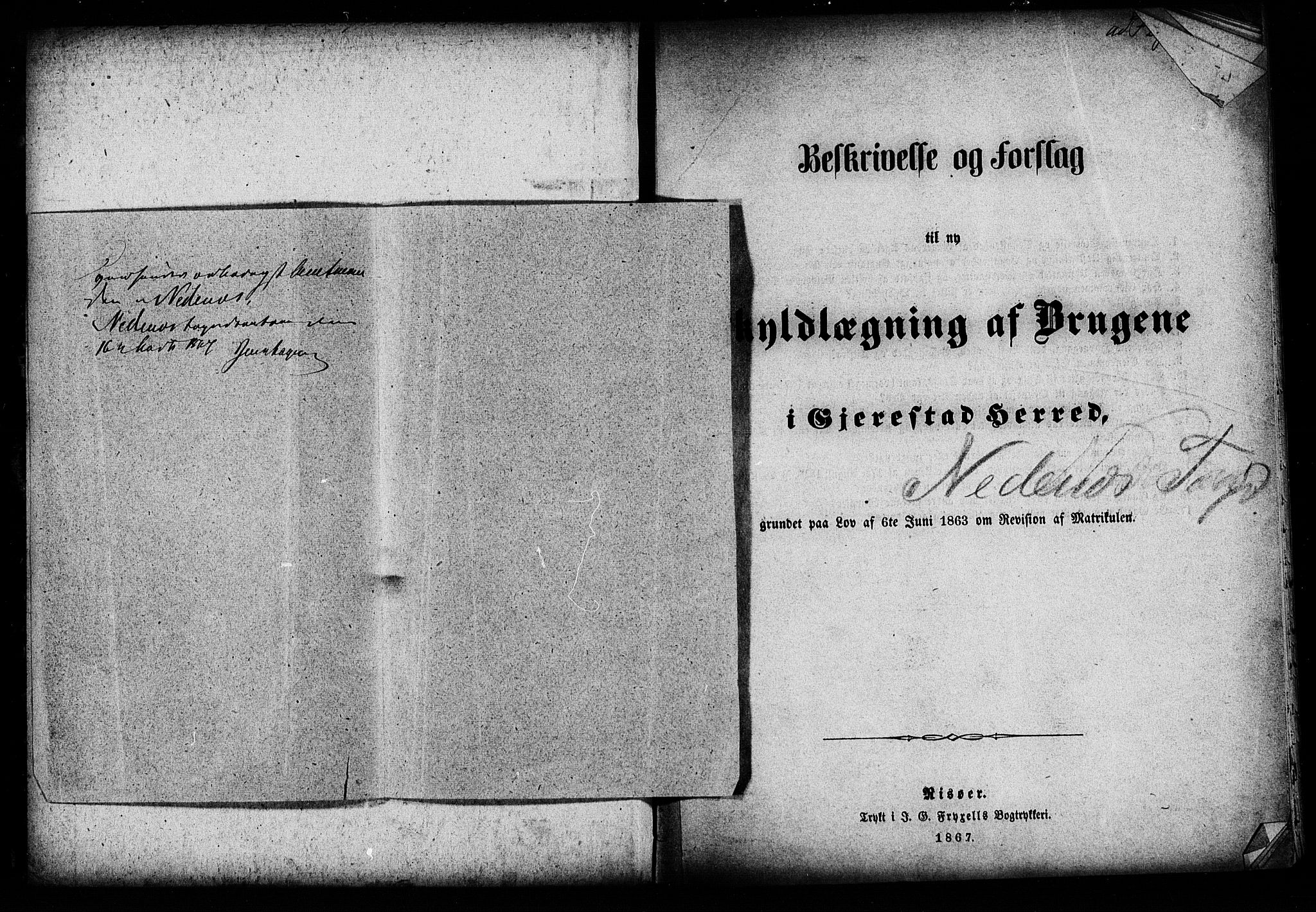 Matrikkelrevisjonen av 1863, AV/RA-S-1530/F/Fe/L0149: Gjerstad, 1863