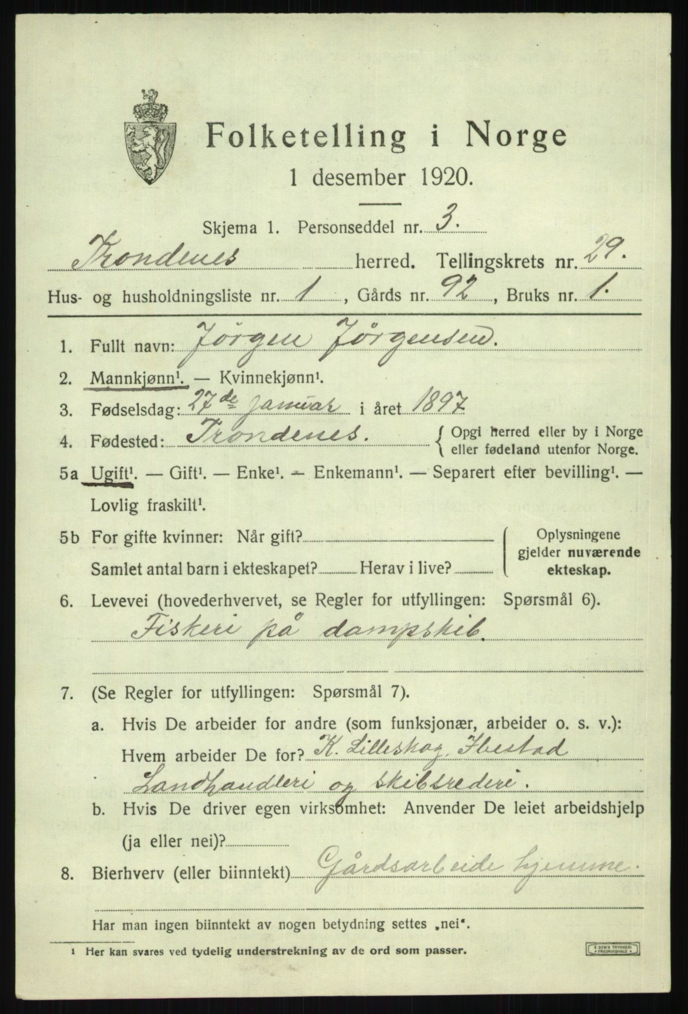 SATØ, 1920 census for Trondenes, 1920, p. 20809