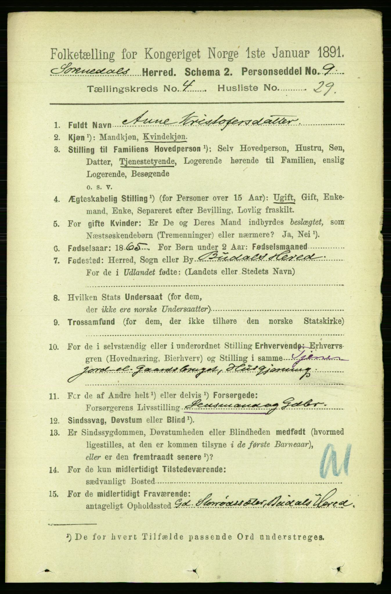 RA, 1891 census for 1649 Soknedal, 1891, p. 1785