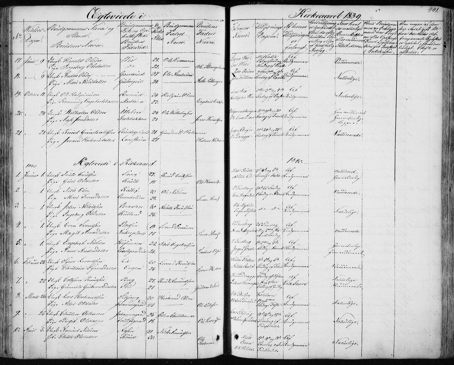 Nes kirkebøker, SAKO/A-236/F/Fa/L0009: Parish register (official) no. 9, 1834-1863, p. 441