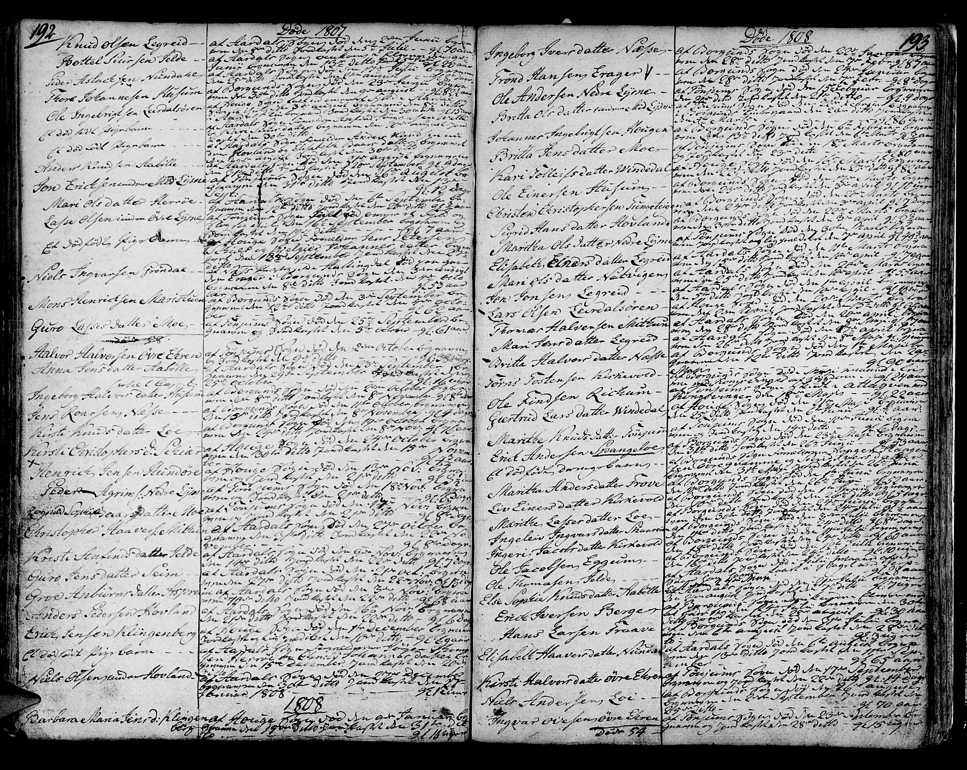 Lærdal sokneprestembete, SAB/A-81201: Parish register (official) no. A 4, 1805-1821, p. 192-193