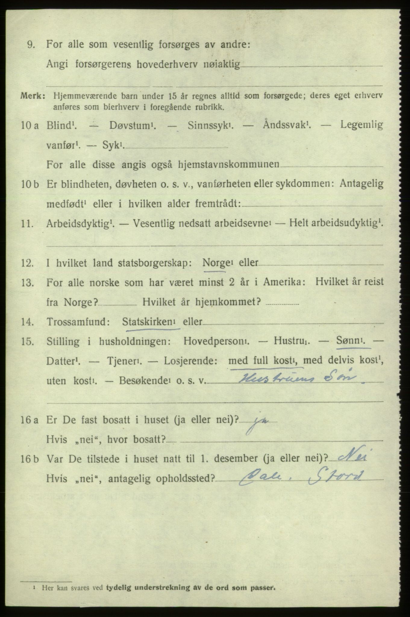 SAB, 1920 census for Stord, 1920, p. 2358