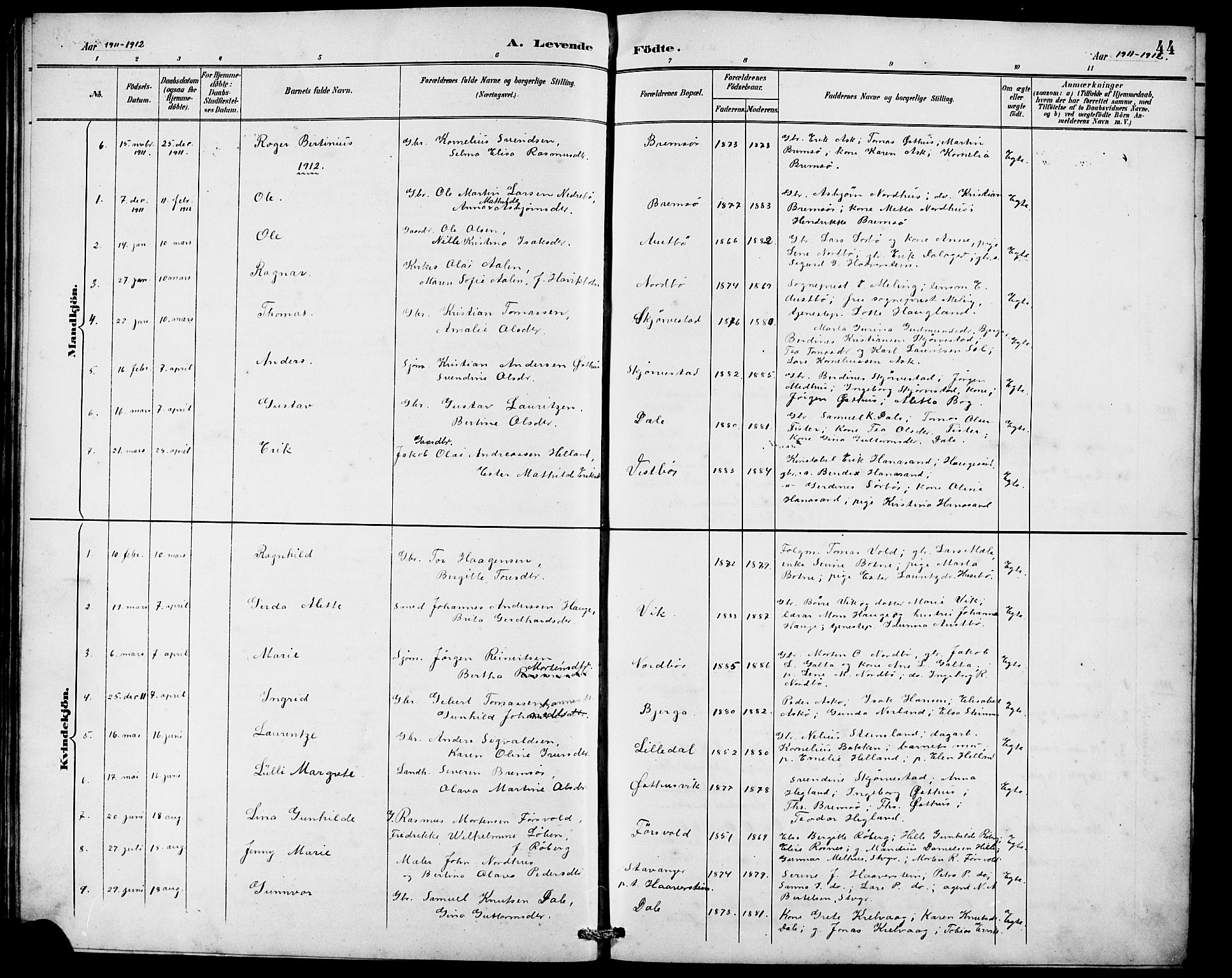 Rennesøy sokneprestkontor, SAST/A -101827/H/Ha/Hab/L0010: Parish register (copy) no. B 9, 1890-1918, p. 44
