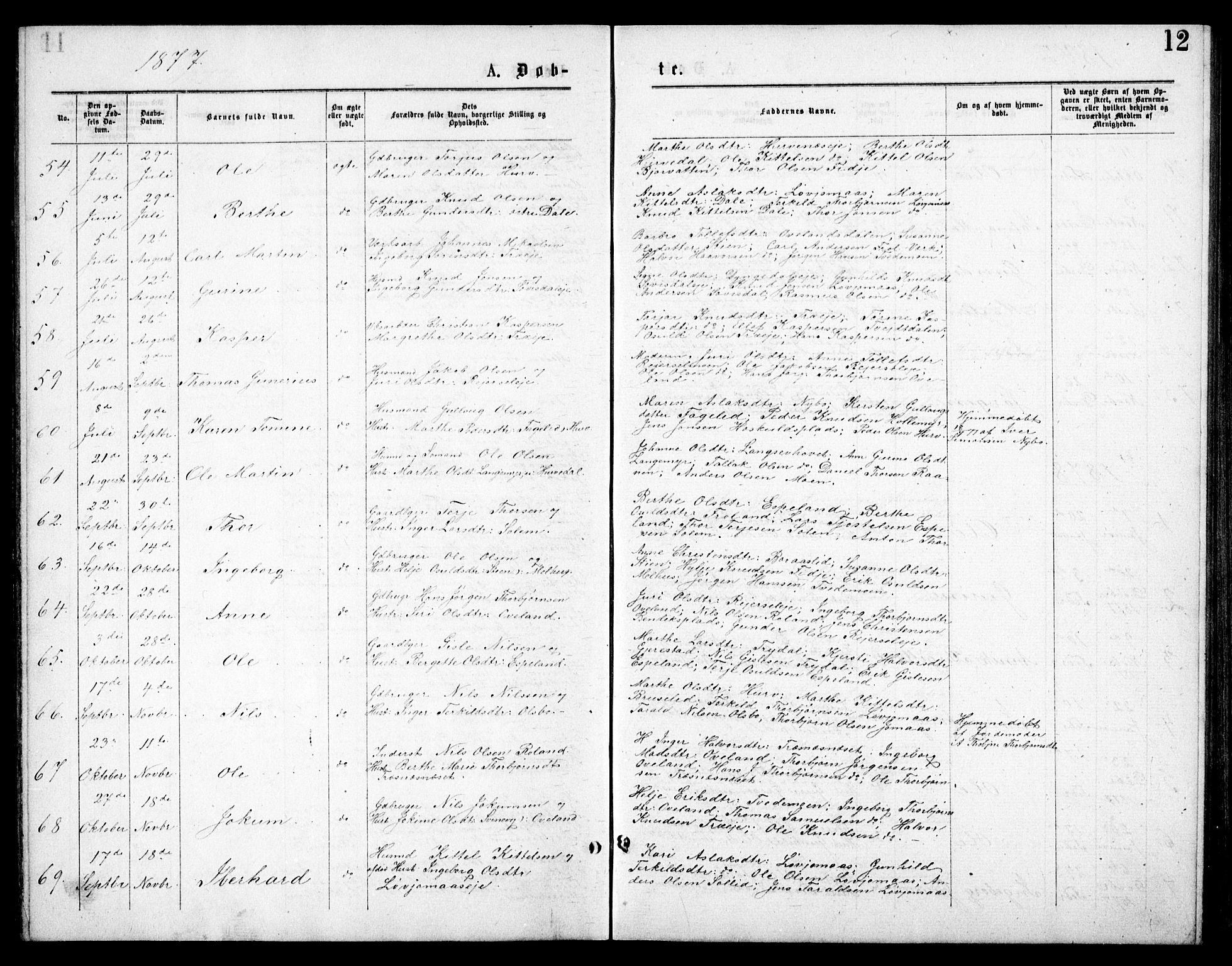 Froland sokneprestkontor, SAK/1111-0013/F/Fb/L0009: Parish register (copy) no. B 9, 1875-1893, p. 12