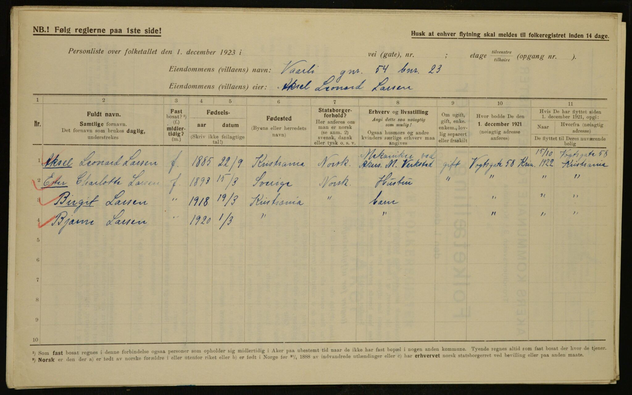 , Municipal Census 1923 for Aker, 1923, p. 13930