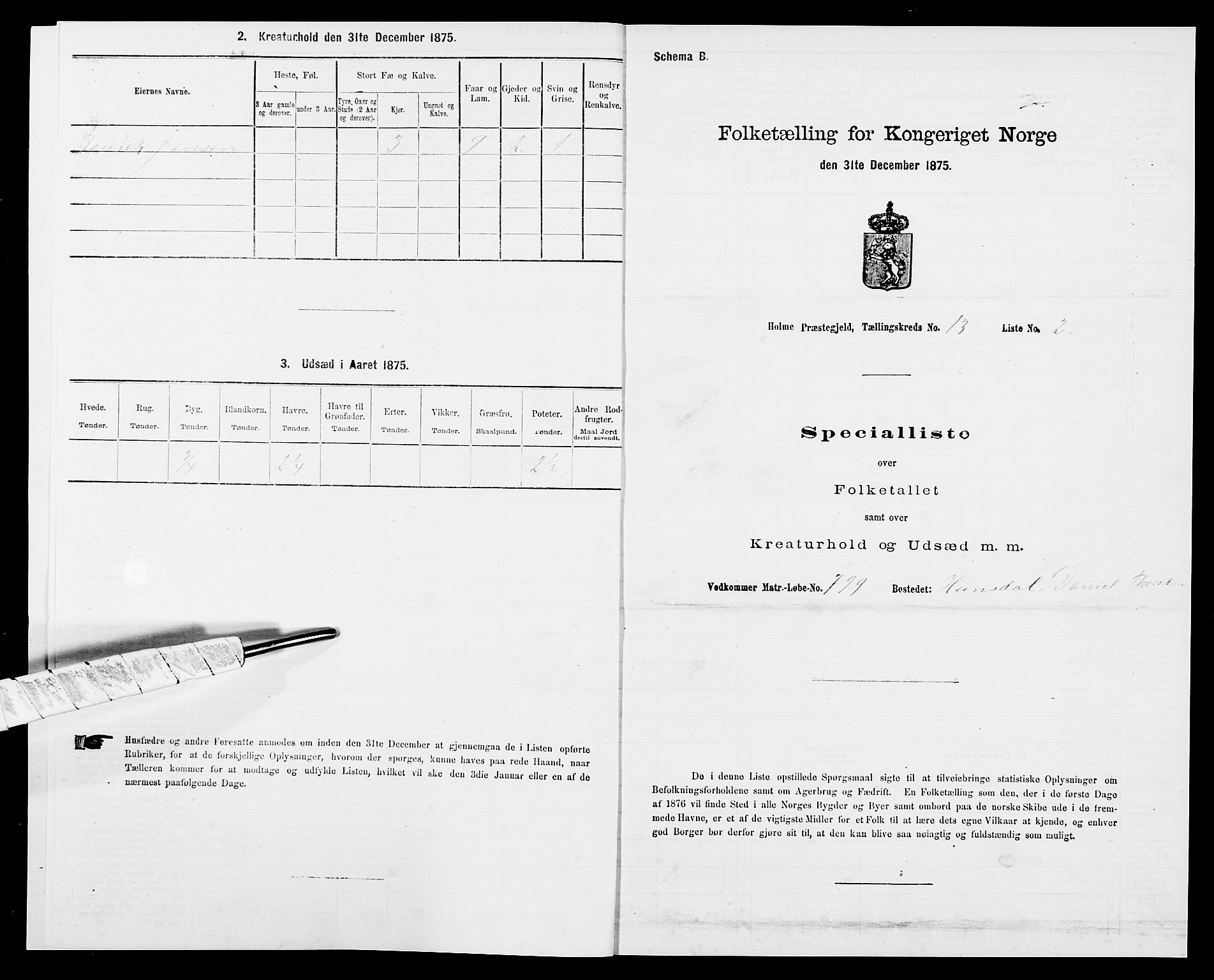 SAK, 1875 census for 1020P Holum, 1875, p. 1328