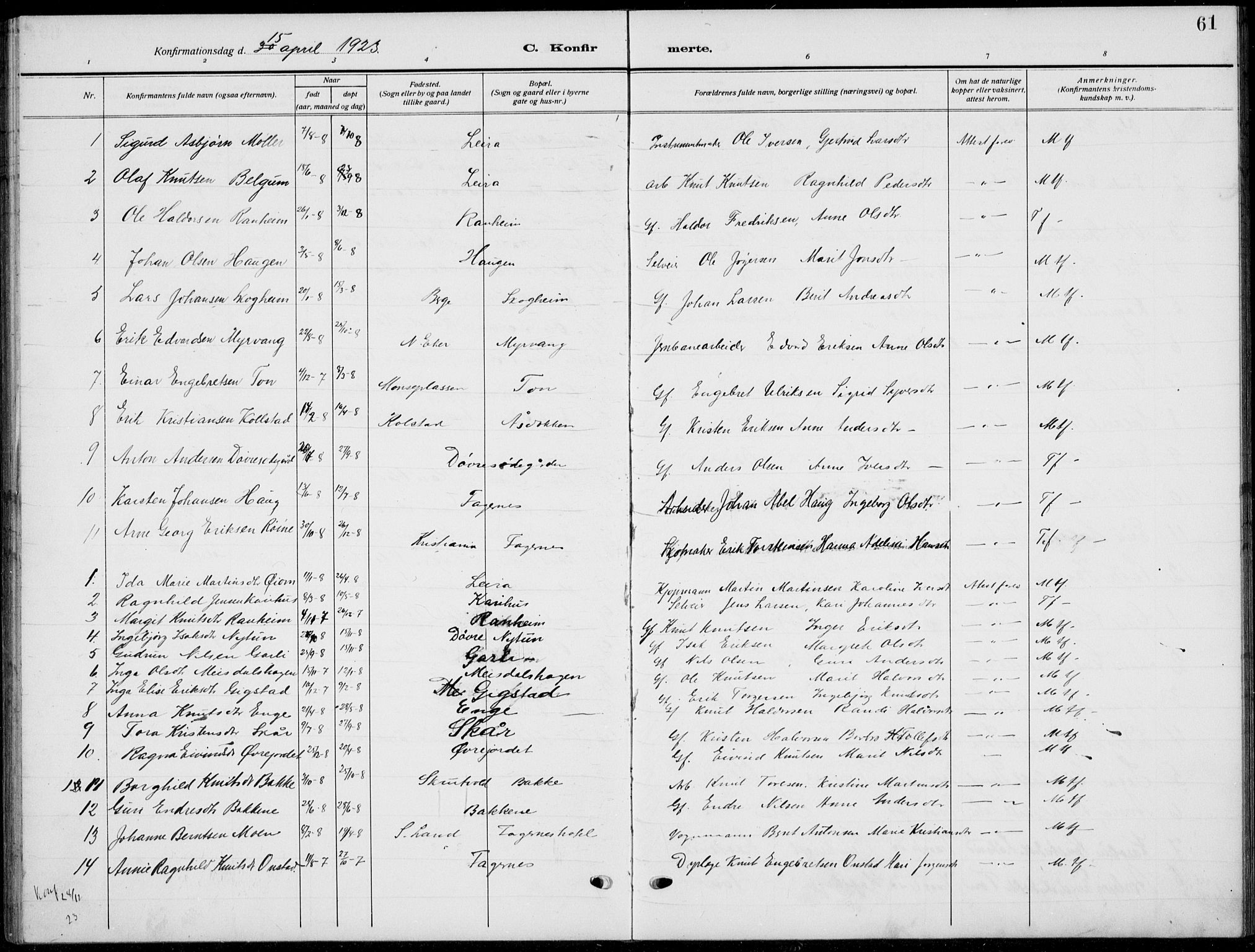 Nord-Aurdal prestekontor, SAH/PREST-132/H/Ha/Hab/L0015: Parish register (copy) no. 15, 1918-1935, p. 61