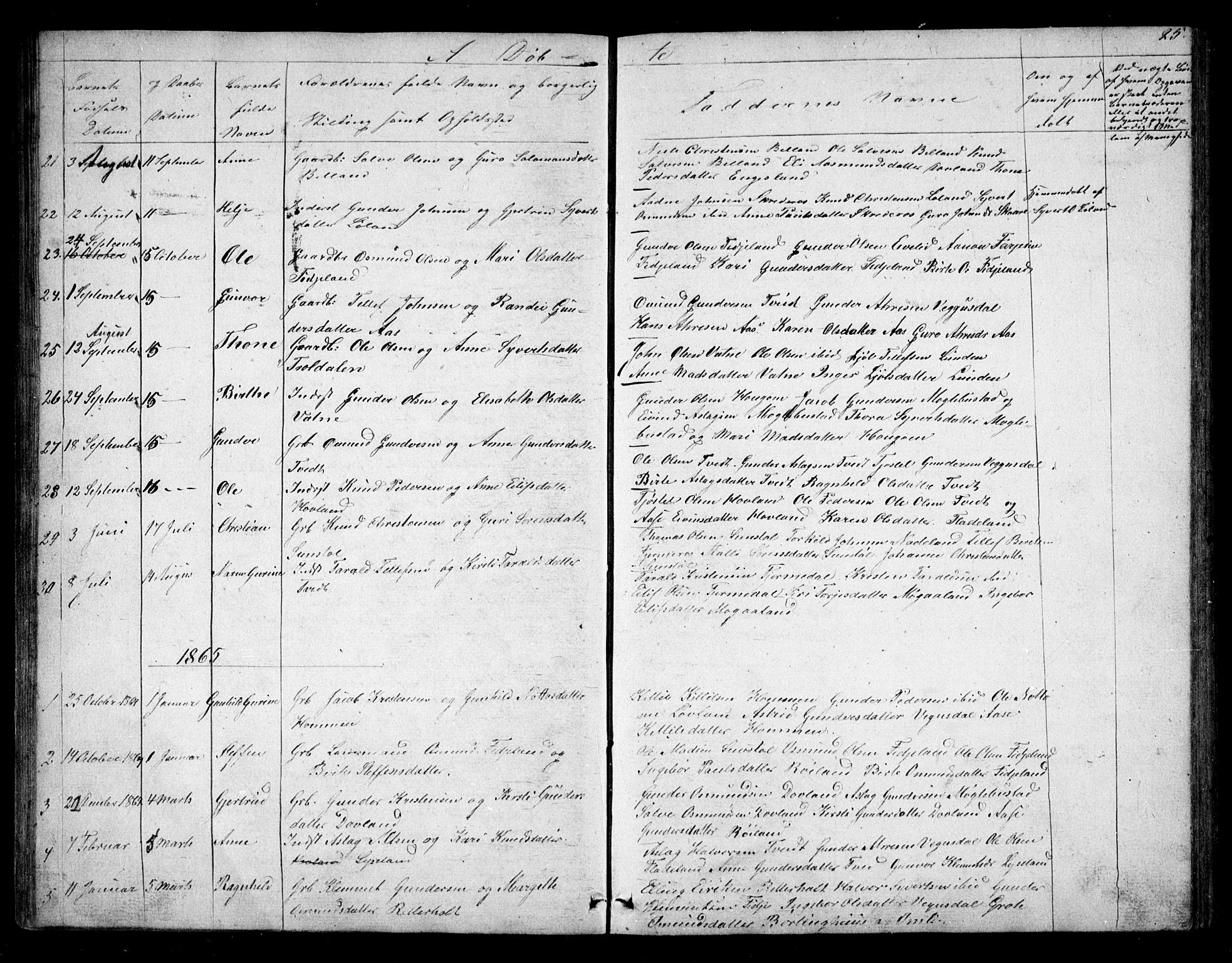 Herefoss sokneprestkontor, SAK/1111-0019/F/Fb/Fbb/L0001: Parish register (copy) no. B 1, 1849-1879, p. 25