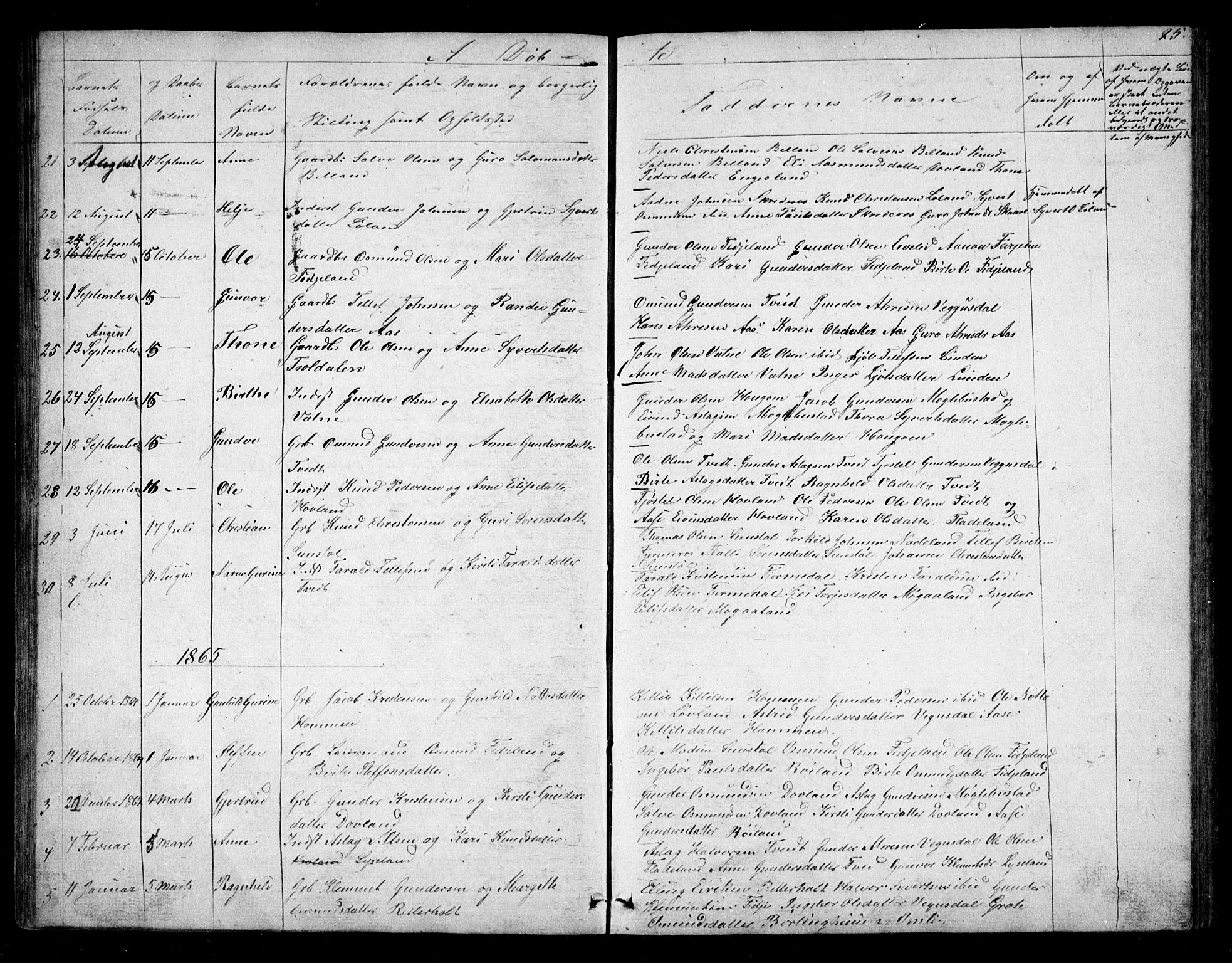 Herefoss sokneprestkontor, AV/SAK-1111-0019/F/Fb/Fbb/L0001: Parish register (copy) no. B 1, 1849-1879, p. 25